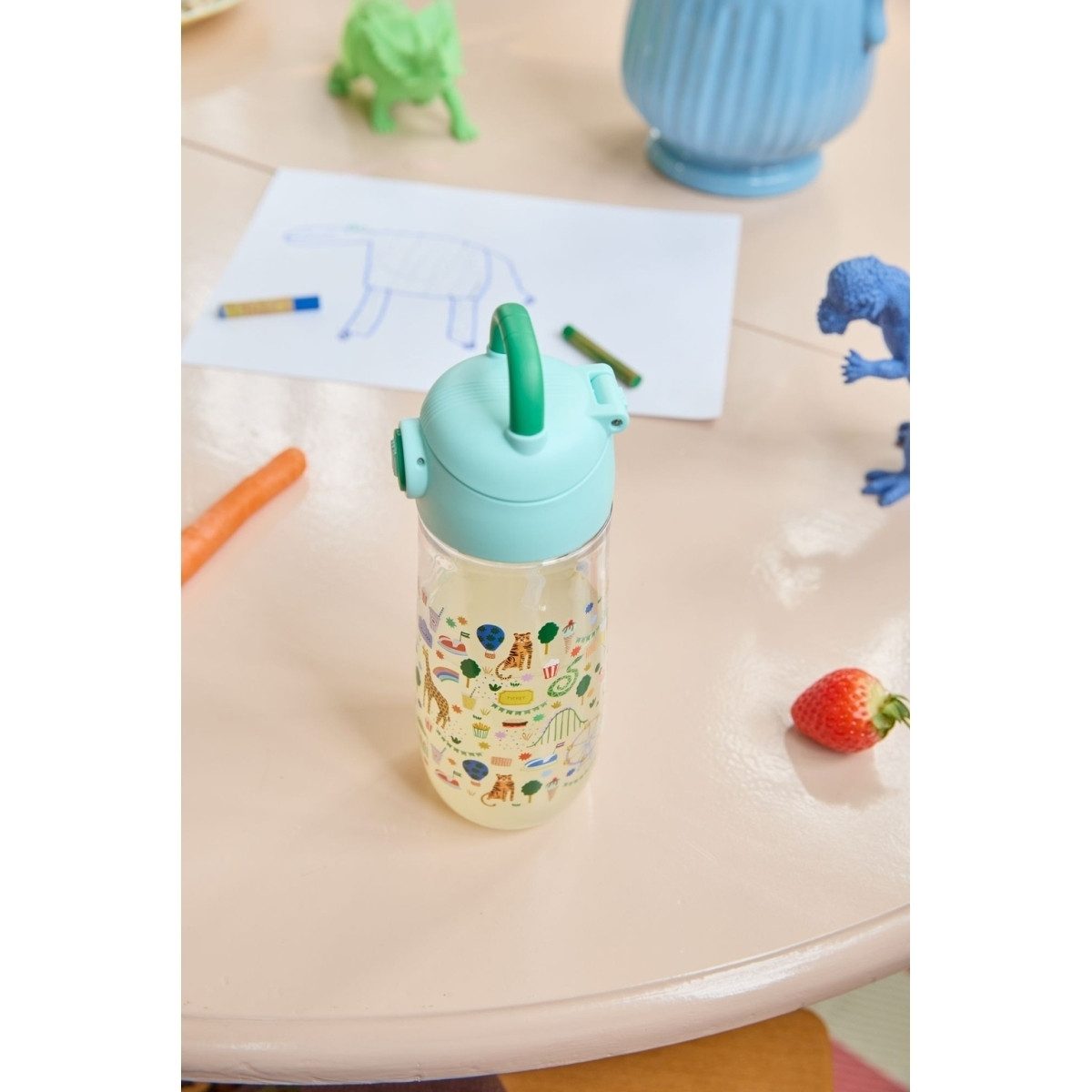 rice Trinkflasche Kinder Trinkflasche 550 ml Klickverschluss Trinkhalm BPA-frei Grün