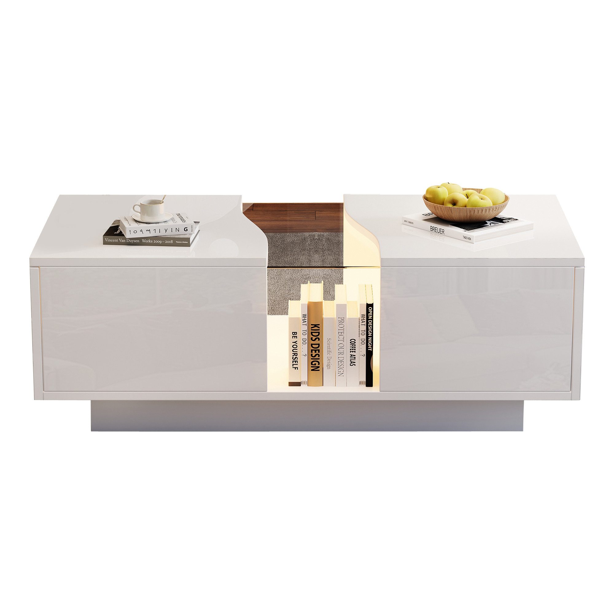MODFU Couchtisch mit Acrylplatte, Hohlstrukturdesign (Satztisch, Wohnzimmertisch, 1-St., 2 Schubladen), mit LED-Licht und Acrylplatte