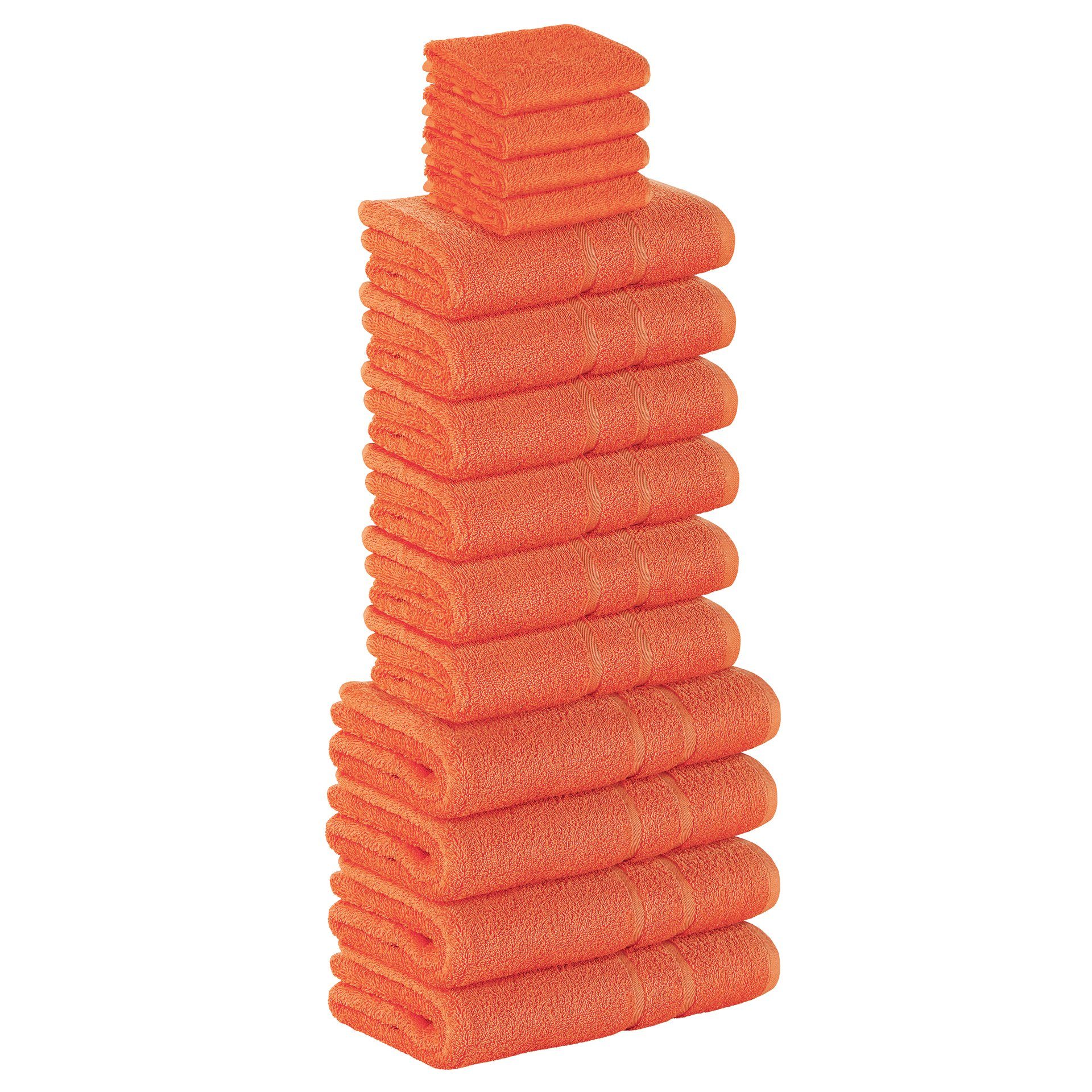StickandShine Handtuch Set 4x Gästehandtuch 6x Handtücher 4x Duschtücher als SET in verschiedenen Farben (14 Teilig) 100% Baumwolle 500 GSM Frottee 14er Handtuch Pack, 100% Baumwolle 500 GSM Orange