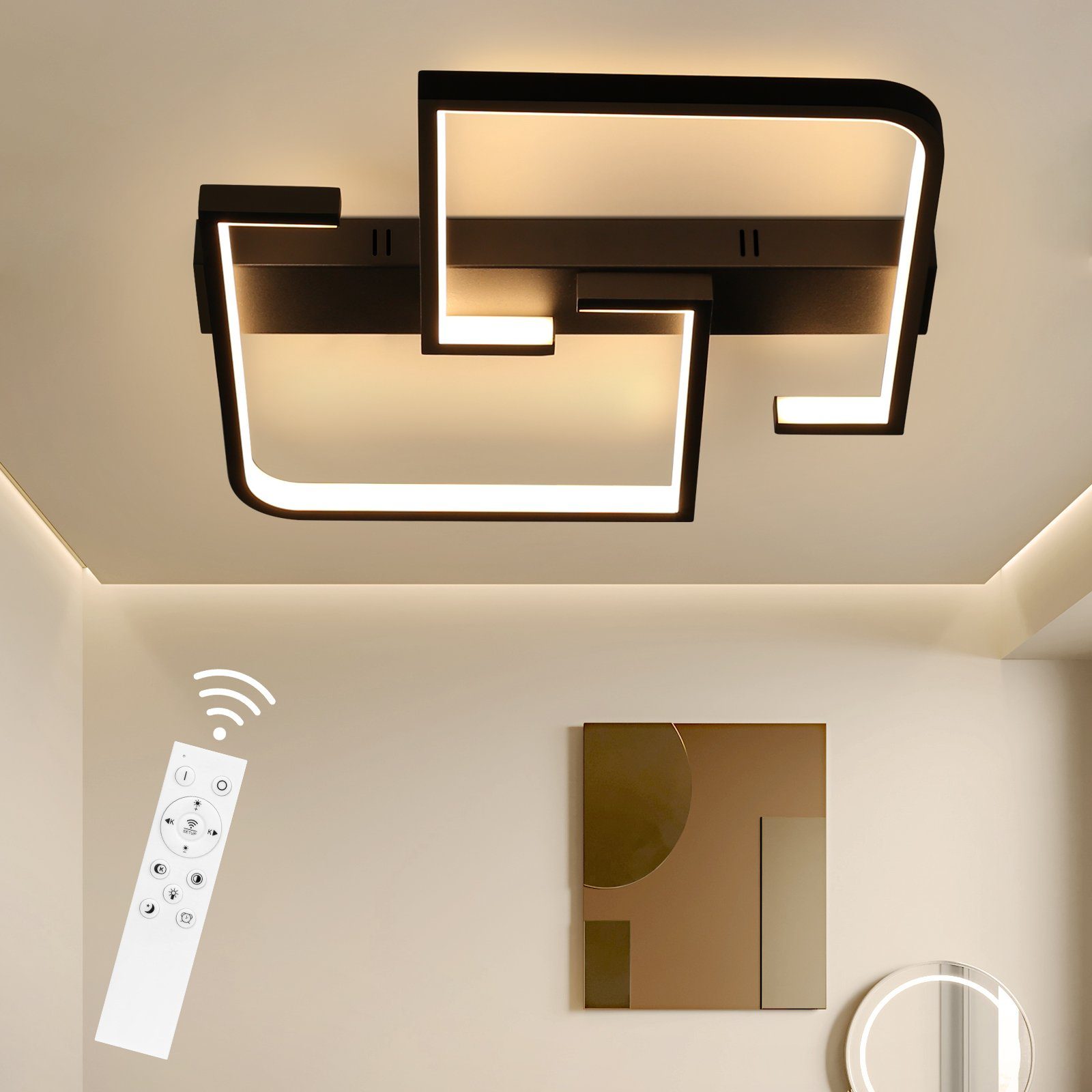 ZMH LED Deckenleuchte Deckenlampe Modern für Schlafzimmer Flur, Hochwertige Lampenperlen, LED fest integriert, 3000-6500k, Schwarz