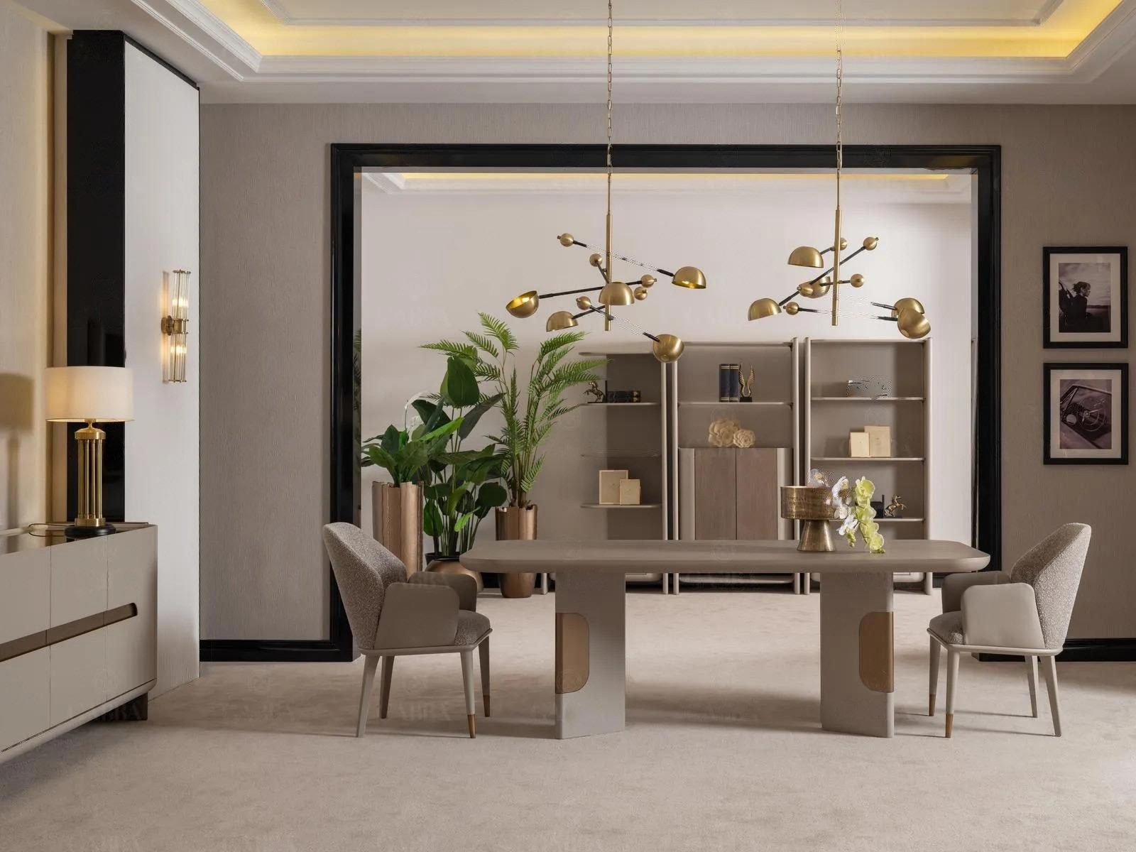 Esszimmer-Set Beige Esstischgruppe aus Holz mit eleganten Stühlen