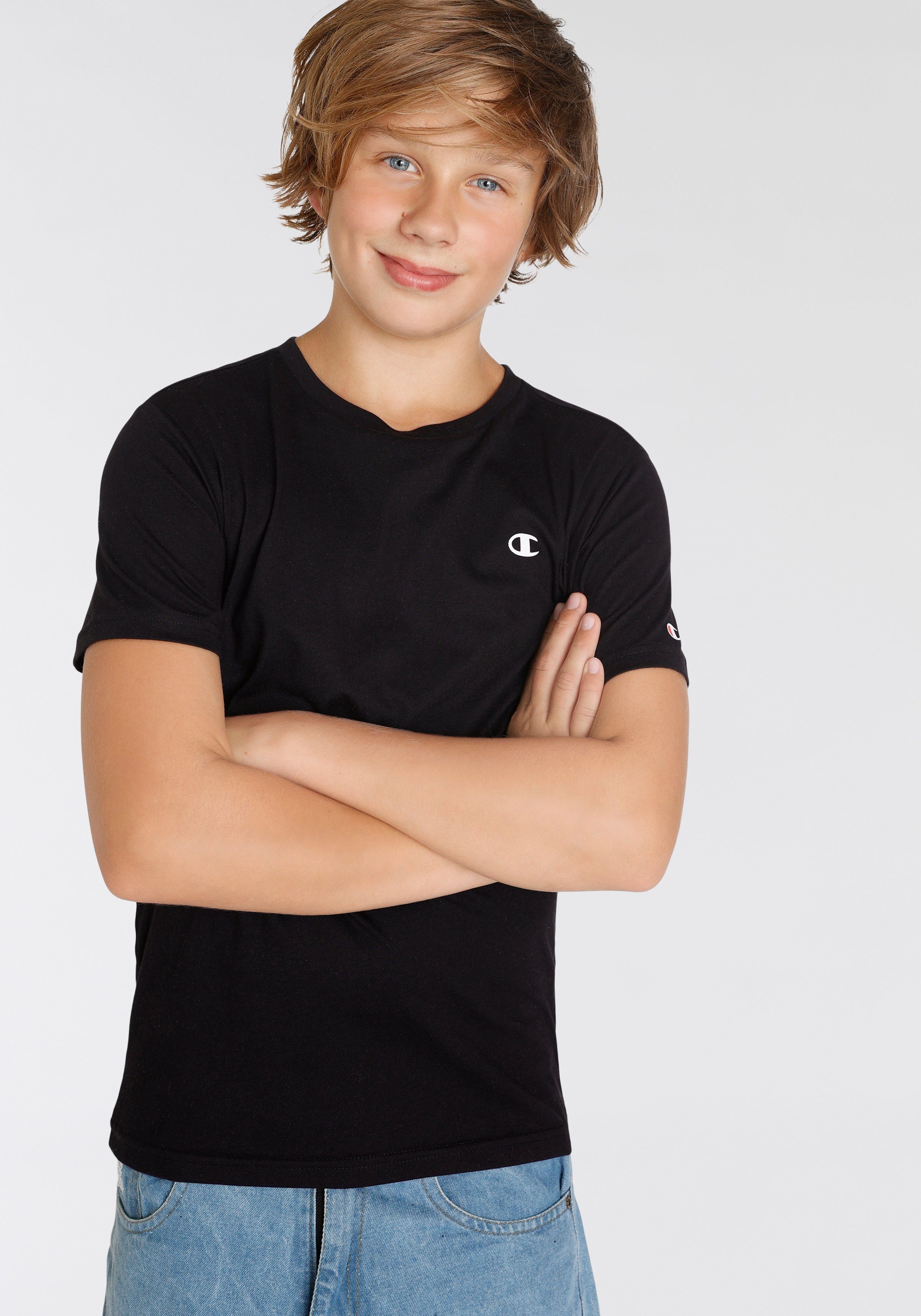 2pack 2-tlg) für T-Shirt - Champion Kinder Crew-Neck Basic (Packung, weiß-schwarz