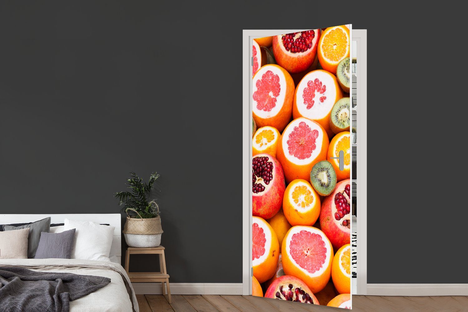 MuchoWow Türtapete Obst - Fototapete Zitrusfrüchte Türaufkleber, Orange, (1 - St), 75x205 für Matt, Tür, bedruckt, cm