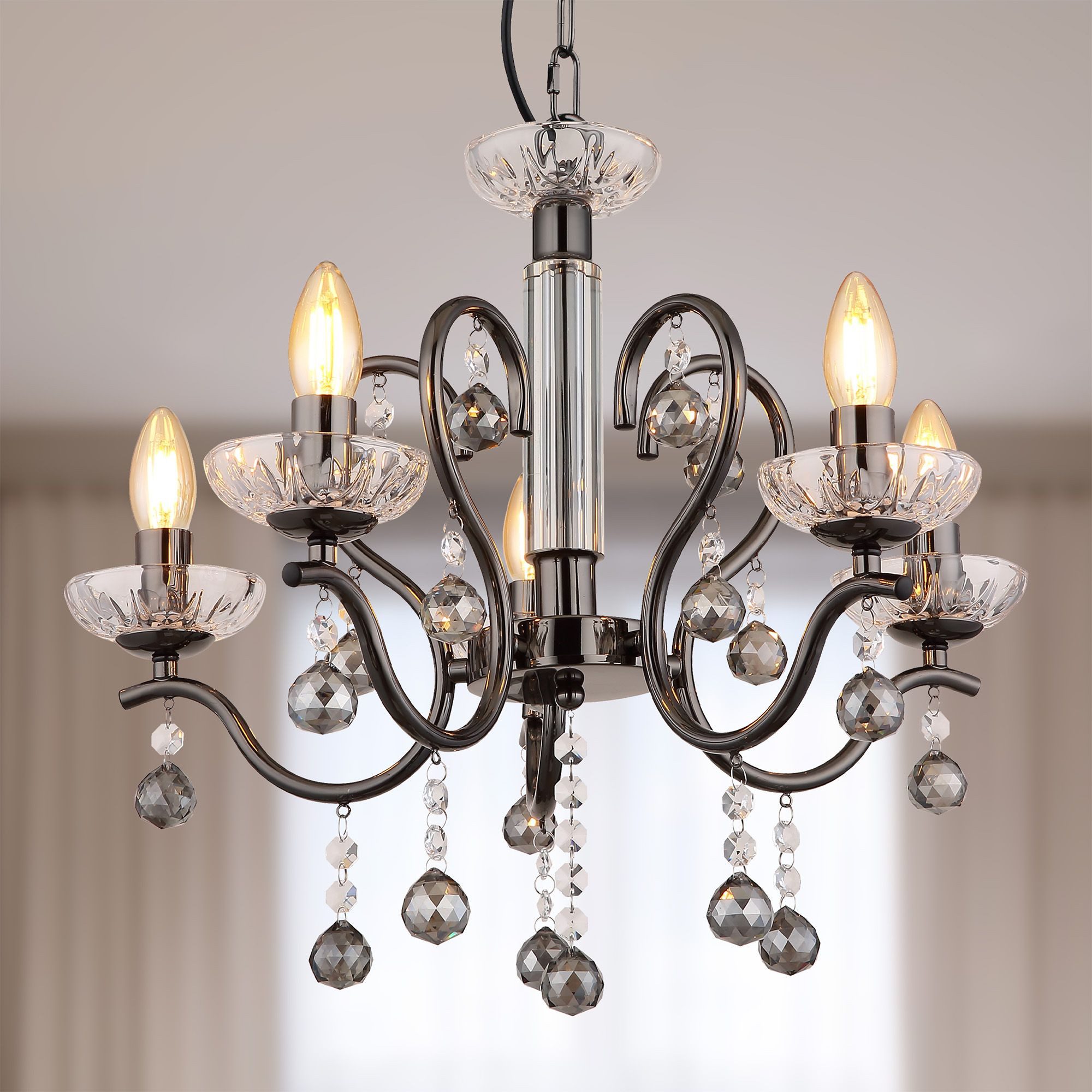 bmf-versand Kronleuchter Kronleuchter Wohnzimmer Rauchglas Kristall Hängelampe schwarz Luster, Kristalllampe, ohne Leuchtmittel, Kristall Leuchter