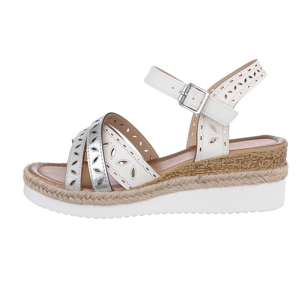 Ital-Design Damen Freizeit Keilsandalette Keilabsatz/Wedge Keilsandaletten in Weiß