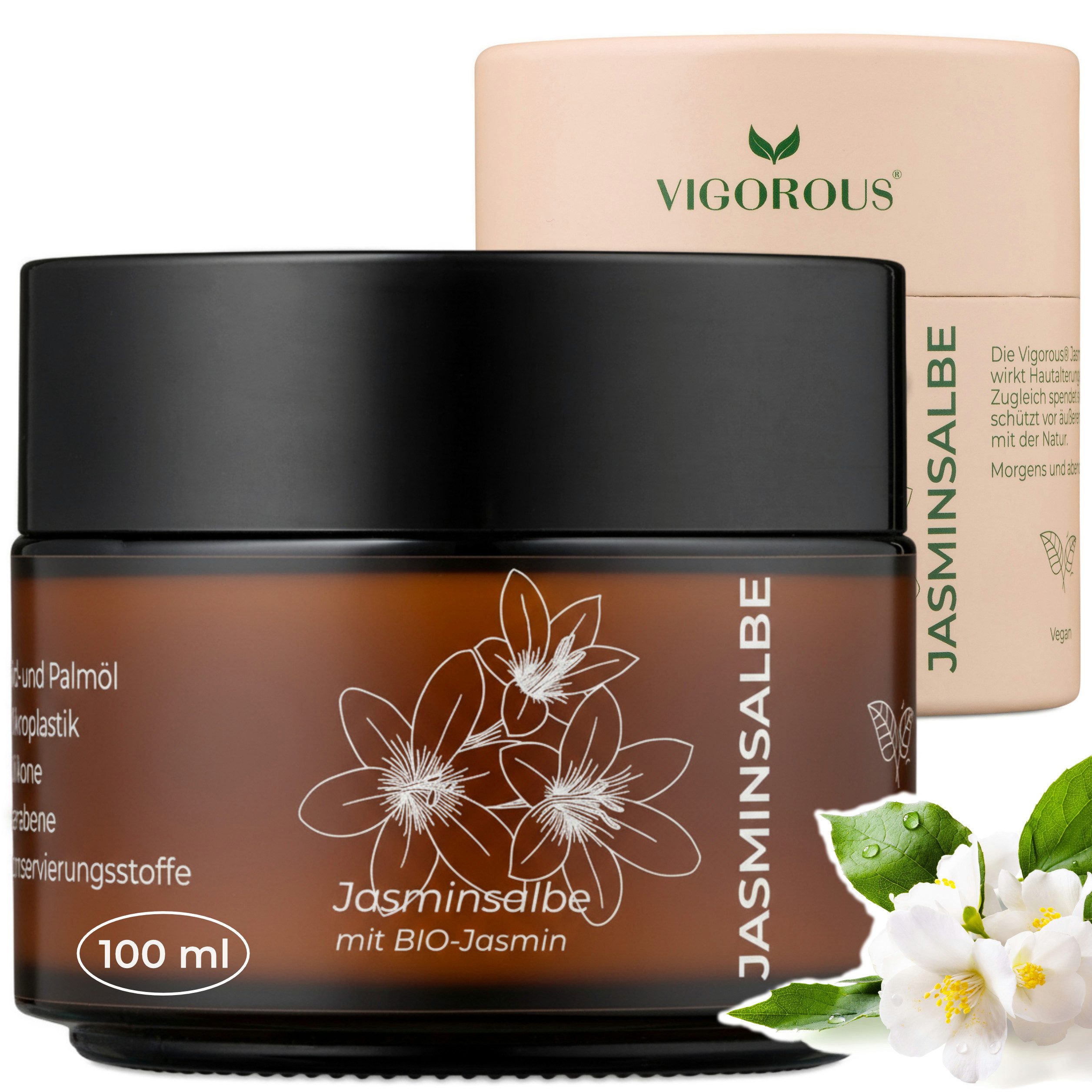 Vigorous Cosmetics Gesichtspflege Jasminsalbe gegen Augenringe, Schlupflider & Tränensäcke