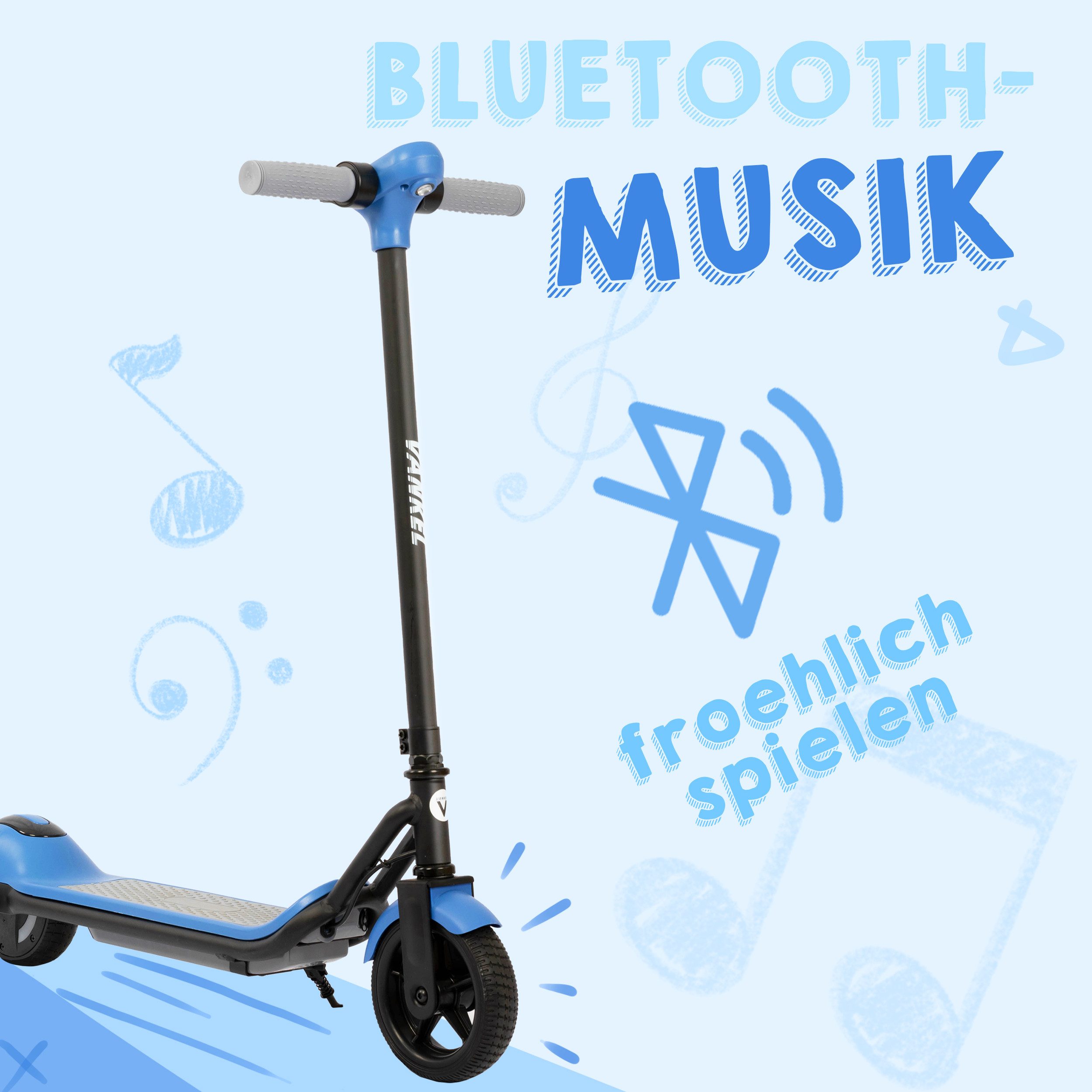 Vankel E-Scooter E-Scooter Kinder, ab 6 Jahren, Elektro Kinderroller, Bunte Leuchten, 14 km/h, (LED-Display, Frontlicht, rutschfeste Trittfläche), 6,5 Zoll E-roller, Cityroller, mit Bluetooth-Lautsprecher, E-Bremse
