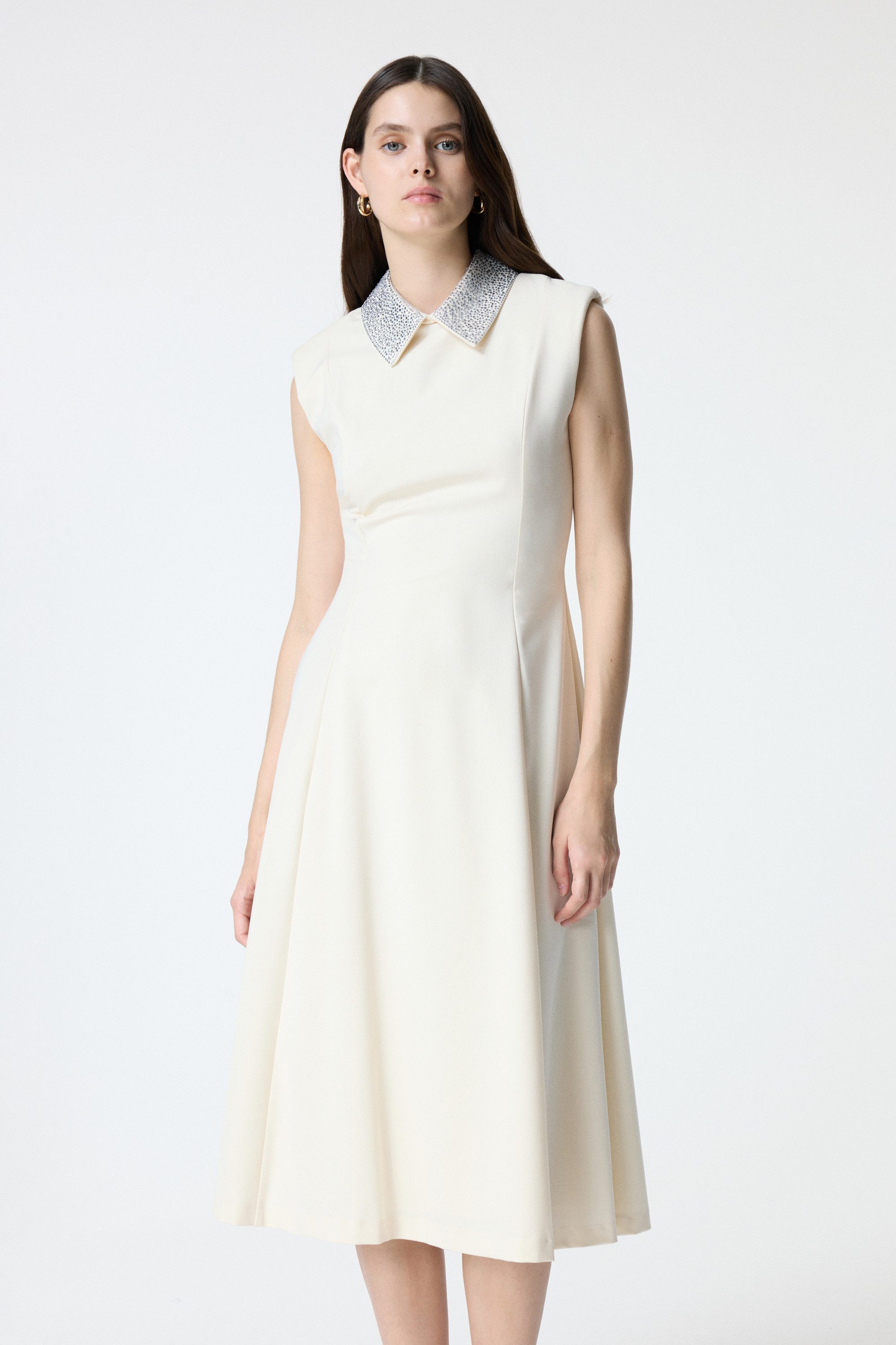 adL Midikleid Kleid mit steinbesetztem Kragen