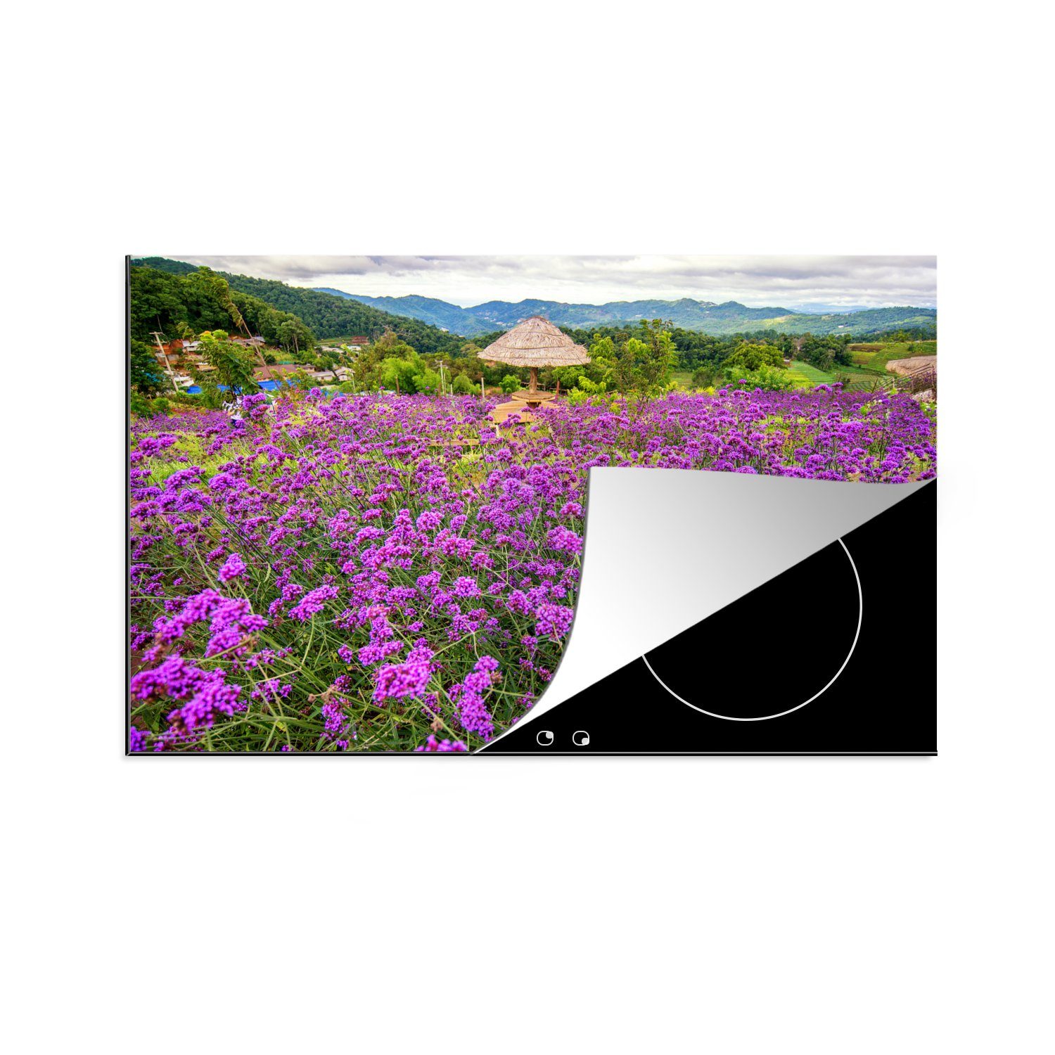 Herdblende-/Abdeckplatte Vinyl, violetten (1 küche, mit MuchoWow Schutz für in Induktionskochfeld tlg), Thailand, cm, 81x52 Geißblattblüten die Ceranfeldabdeckung Landschaften