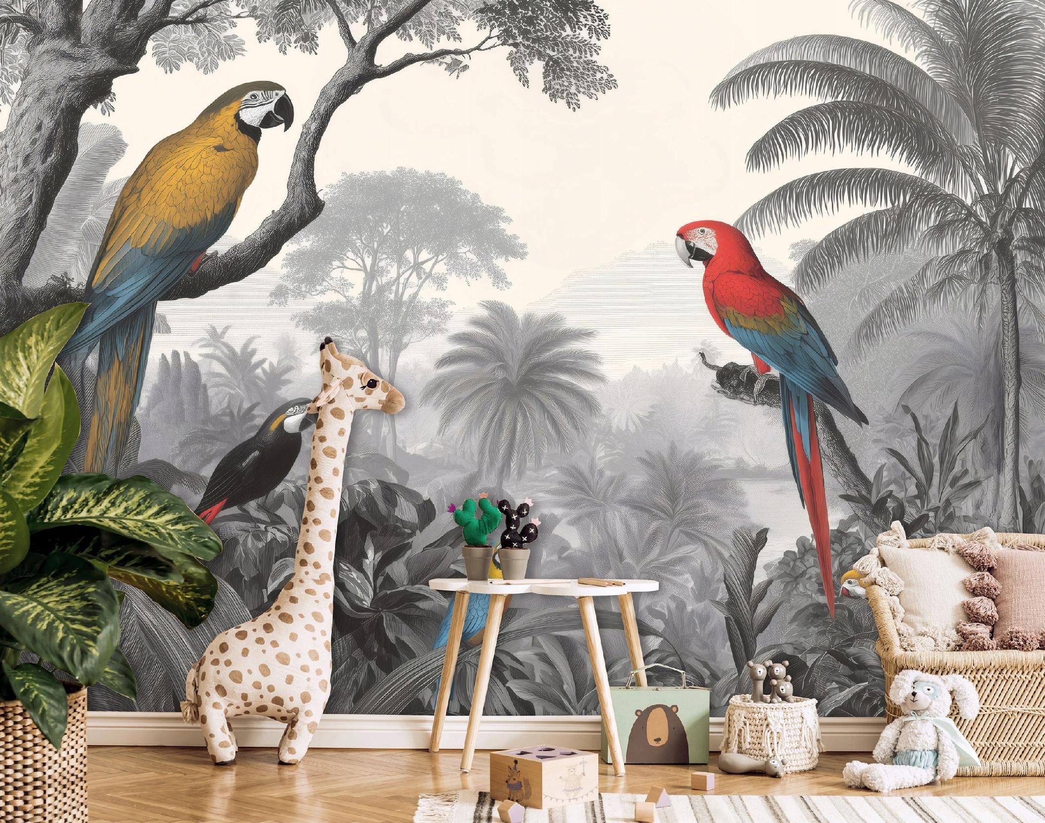 Wallarena Fototapete Papageien tropisch strapazierfähig Wohnzimmer Schlafzimmer 200x140 cm, glatt, 150 x 105 cm