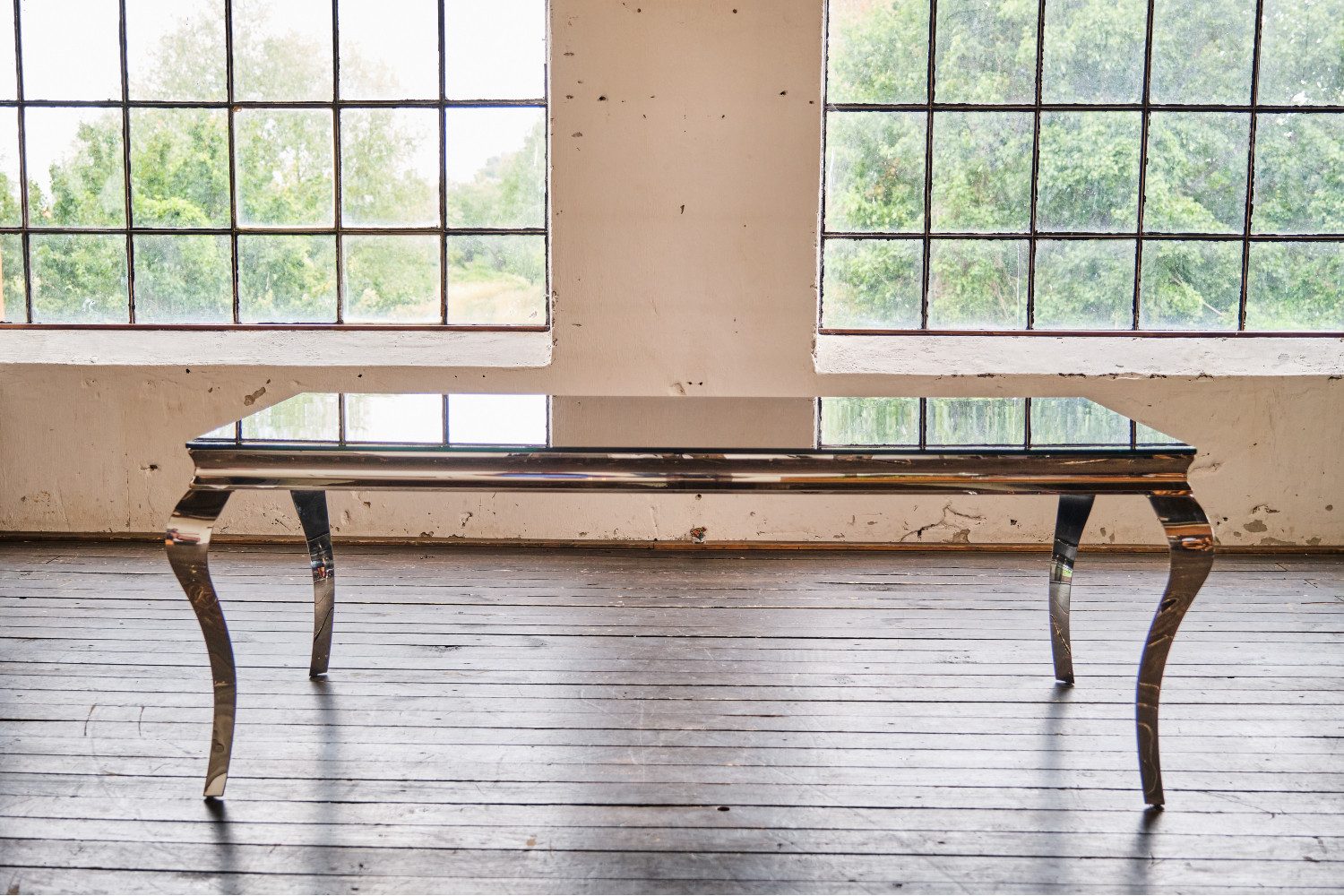 KAWOLA Esstisch AMARA, Tisch Glastisch Barock, Gestell Edelstahl, 200x100cm günstig online kaufen