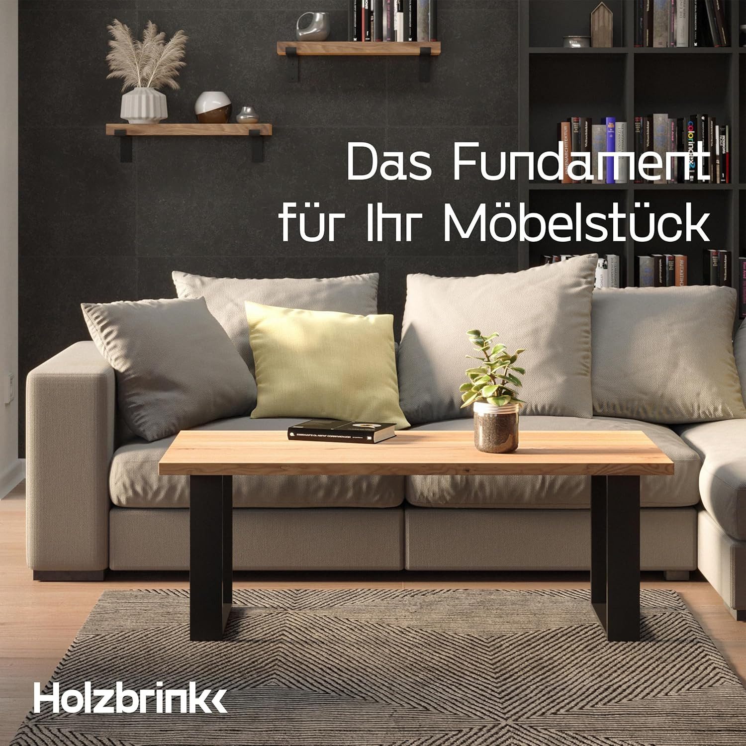 HOLZBRINK Tischbein Tischgestell Möbelfüße Tischuntergestell inkl. Bodenschoner HLT-01, Tischkufen Industriestahl pulverbeschichtet – Bild 5 von 5