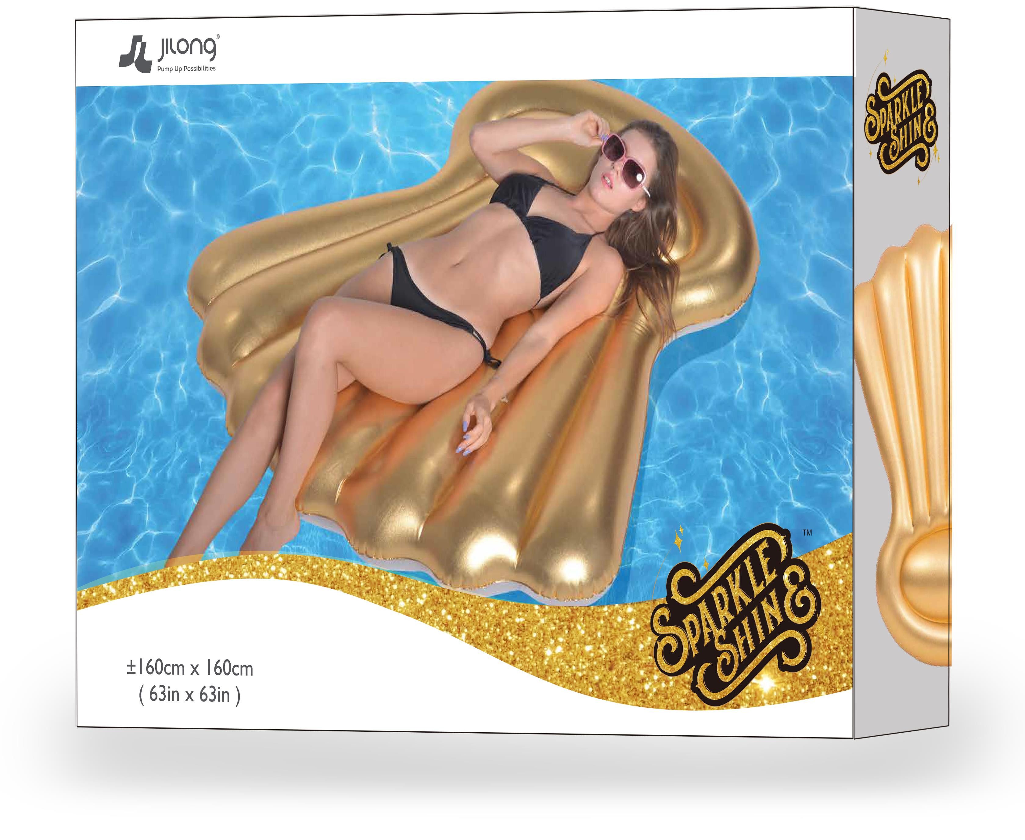 SunClub Badeinsel Wasserinsel Goldmuschel, (Packung, 1-St., Luftmatratze in Goldmuschel Form), 160x160cm, 2 Luftkammern