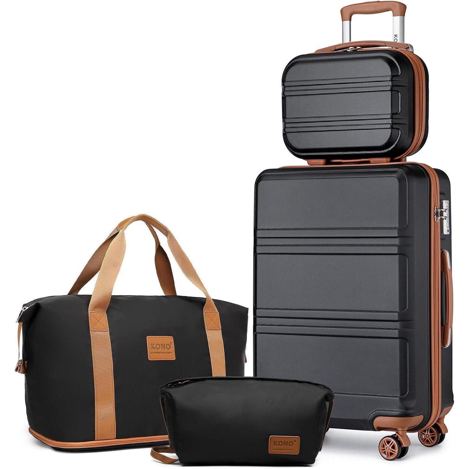 LuxusKollektion Kofferset Koffer Set 4tlg 55cm Schwarz Braun Handgepäck Koffer Set 4tlg