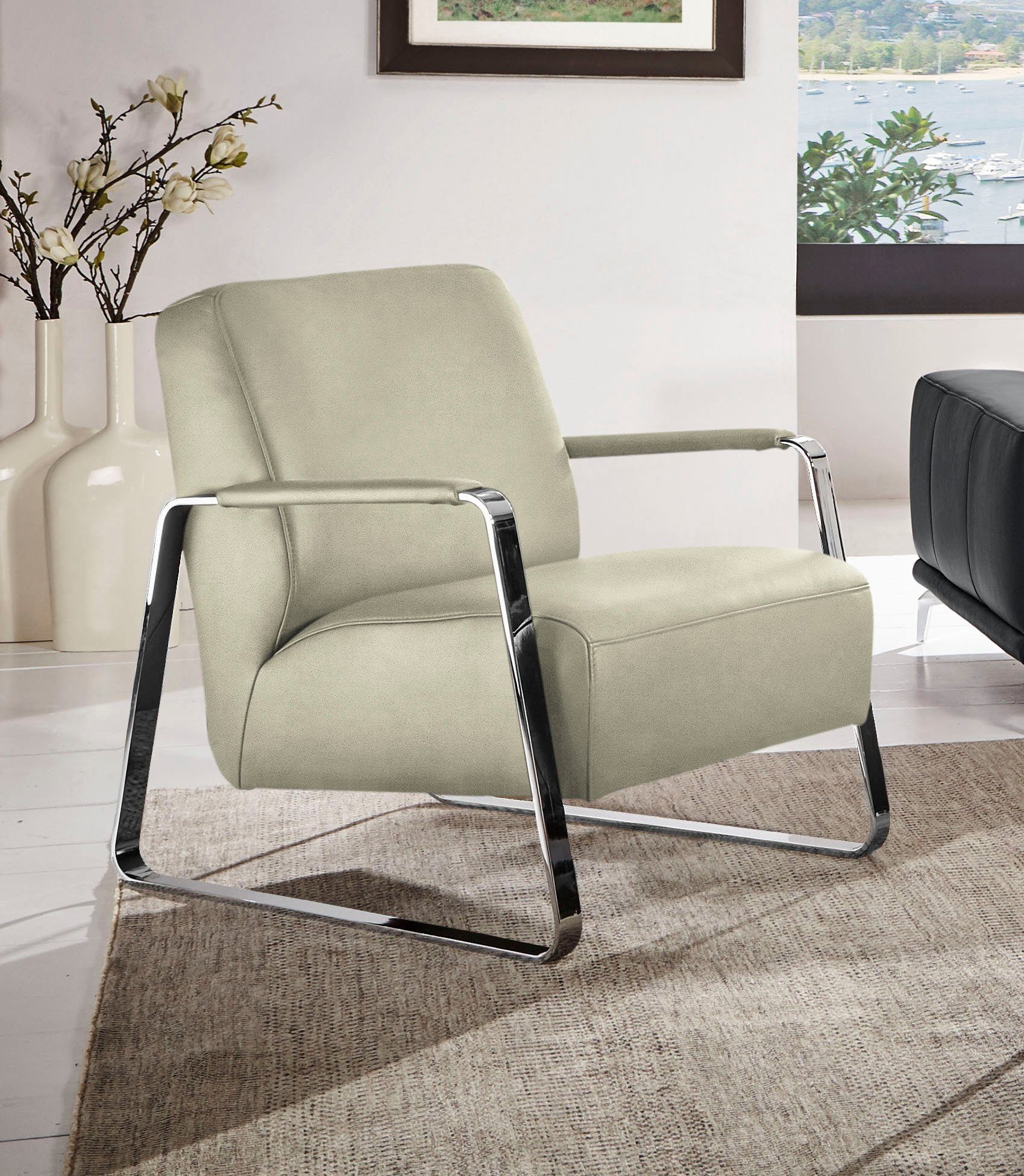 W.SCHILLIG Cocktailsessel quadroo Designsessel, Loungesessel, mit bezogenen Armlehnen, Gestell in Chrom glänzend