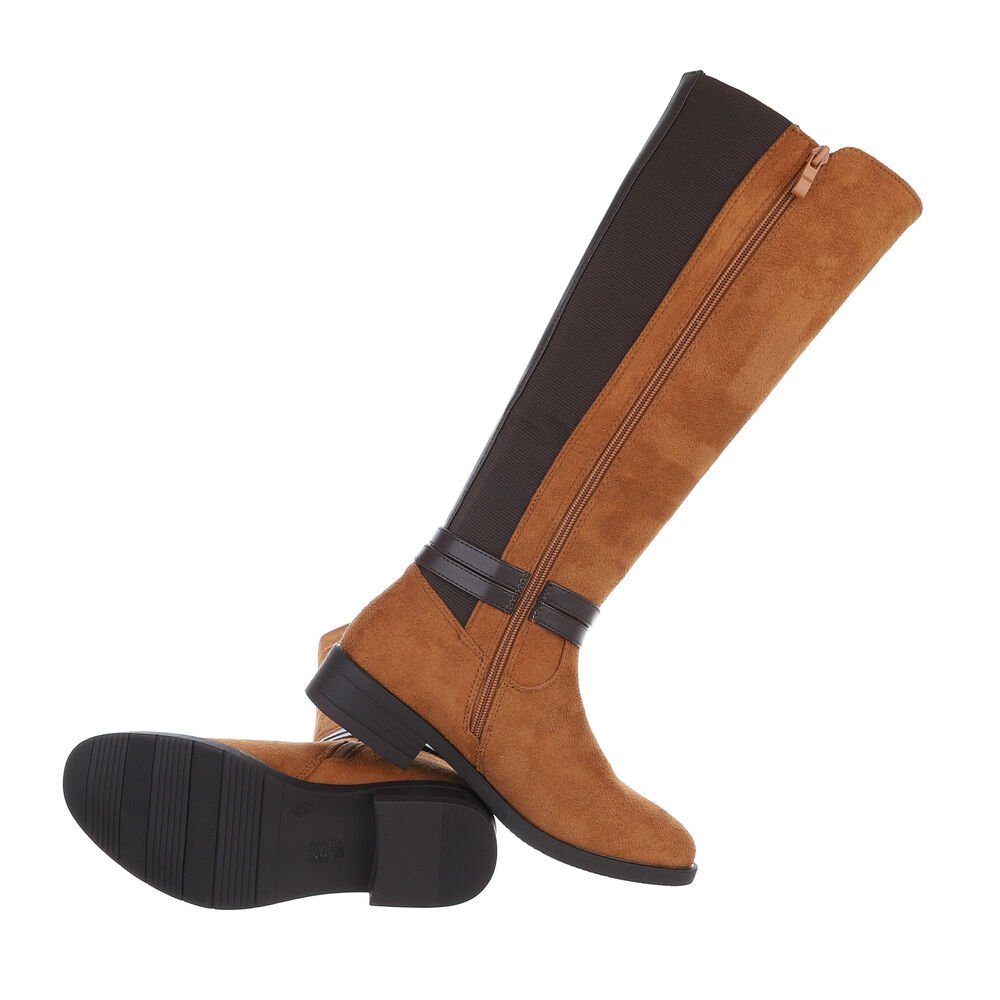 Ital-Design Damen Freizeit Stiefel Blockabsatz Flache Stiefel in Camel günstig online kaufen