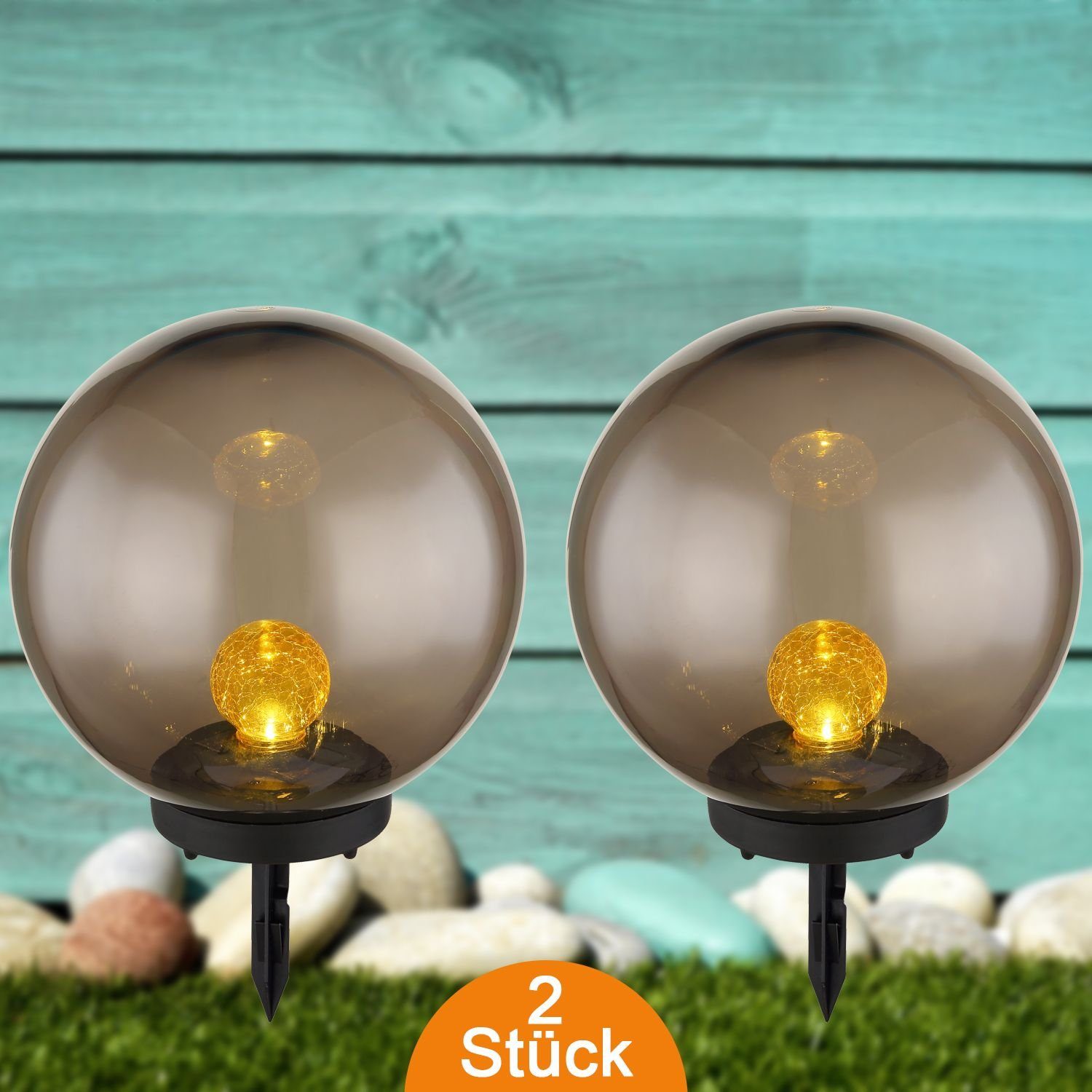 LED Solarleuchte Solarleuchte Garten Kugeln 2er Set Glas Solarlampe Außen Außenleuchte