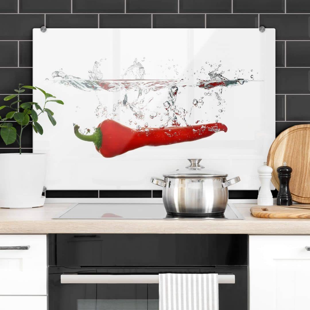 K&L Wall Art Spritzschutz ESG Sicherheitsglas Chili Glas Wandschutz, Chili Glasrückwand inkl Montagematerial