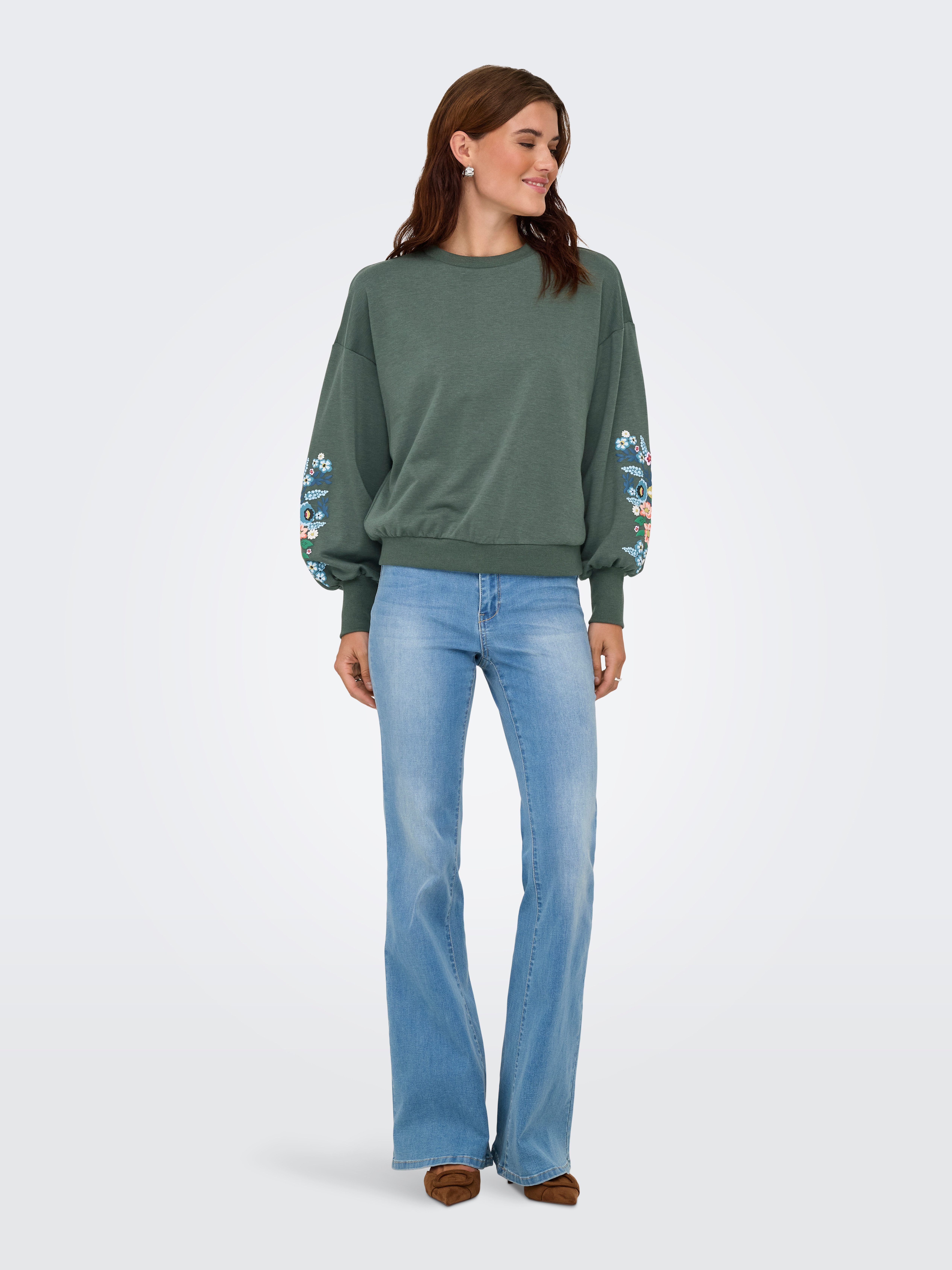 ONLY Sweatshirt ONLBROOKE L/S O-NECK FLOWER SWT Baumwollmischung, regular fit – Bild 5 von 5
