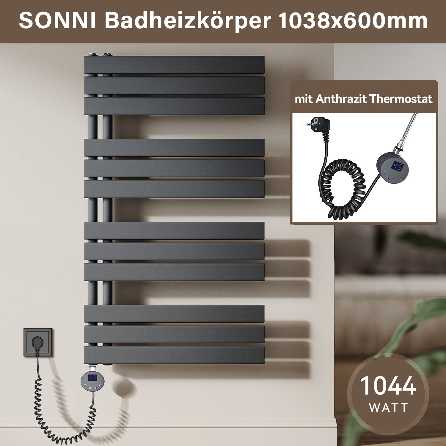 SONNI Designheizkörper Handtuchheizkörper Elektrisch, programmierbarer Zeit und Temperatur