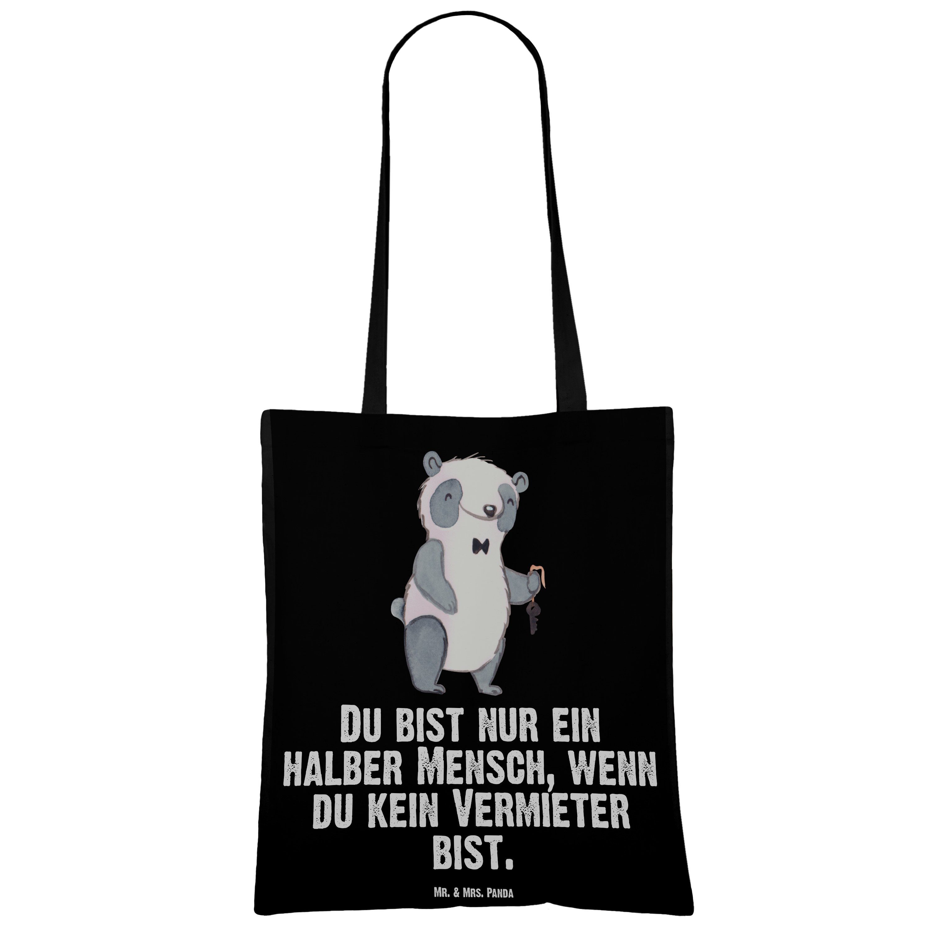Mr. - Tragetasche Beuteltasche & Vermieter Panda - Einkaufstasche, (1-tlg) Mrs. Herz Schwarz Geschenk, mit