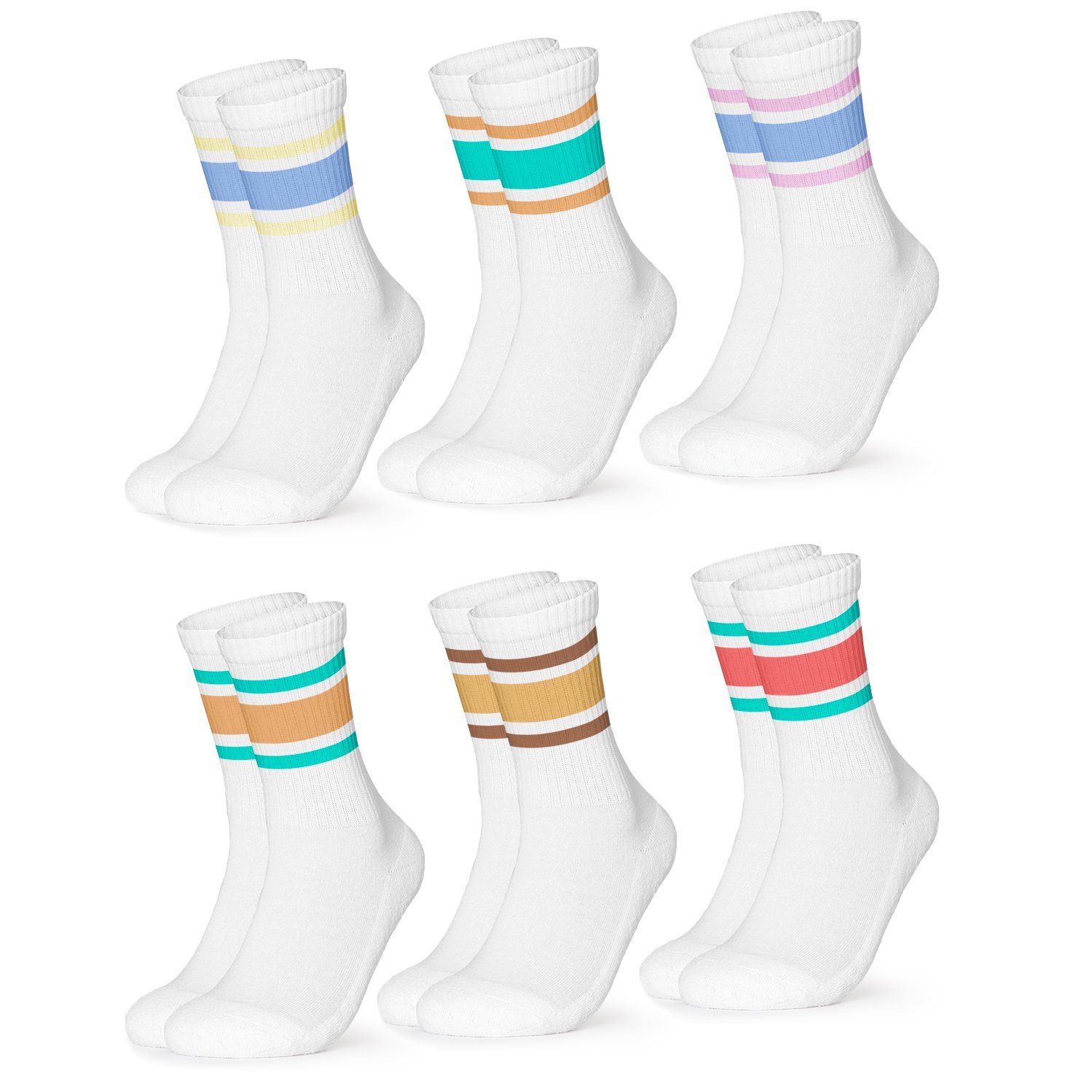 OCCULTO Sportsocken Damen Retro Tennis Socken 6er Pack (Modell: Steffi) (6-Paar)