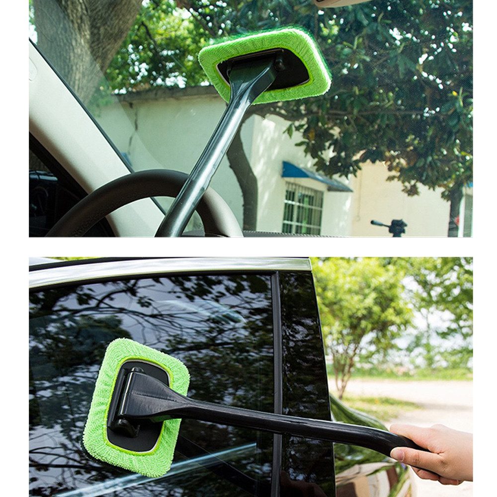 OKWISH Autowaschbürste Scheibenreiniger Fensterreiniger Innenraum Bürste Langstielbürste, Inklusive 8 Waschbaren und Wiederverwendbaren Mikrofaserpads, (Auto Scheibenreiniger Innen, 4-tlg., für Innen und Außenfenster von Windschutzscheiben), für LKWs SUVs Wohnmobilen Bussen Motorrädern oder Wohnwagen usw.