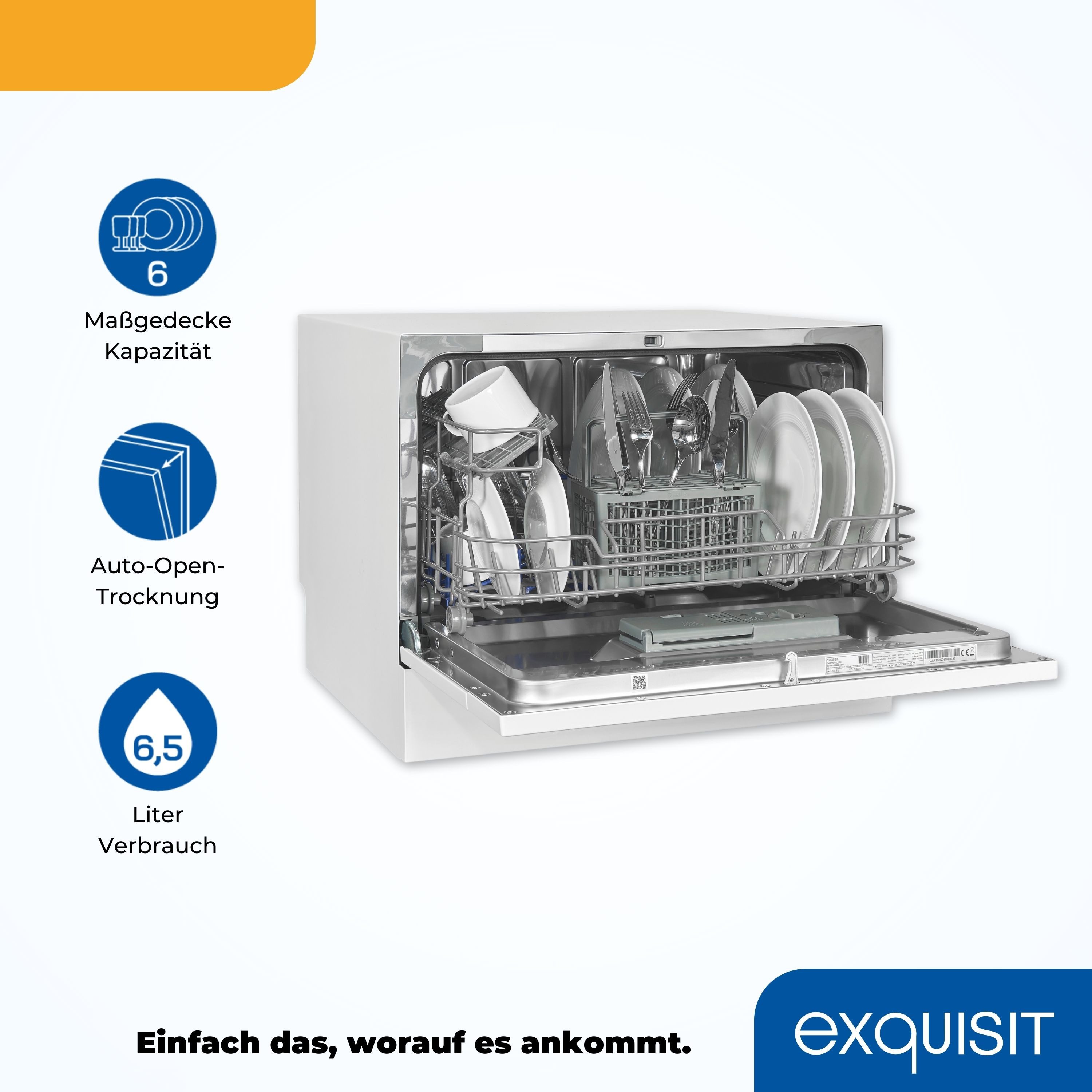 exquisit Tischgeschirrspüler GSP206-030D, 6 Maßgedecke, kompakt und Platzsparend, ideal für kleine Küchen