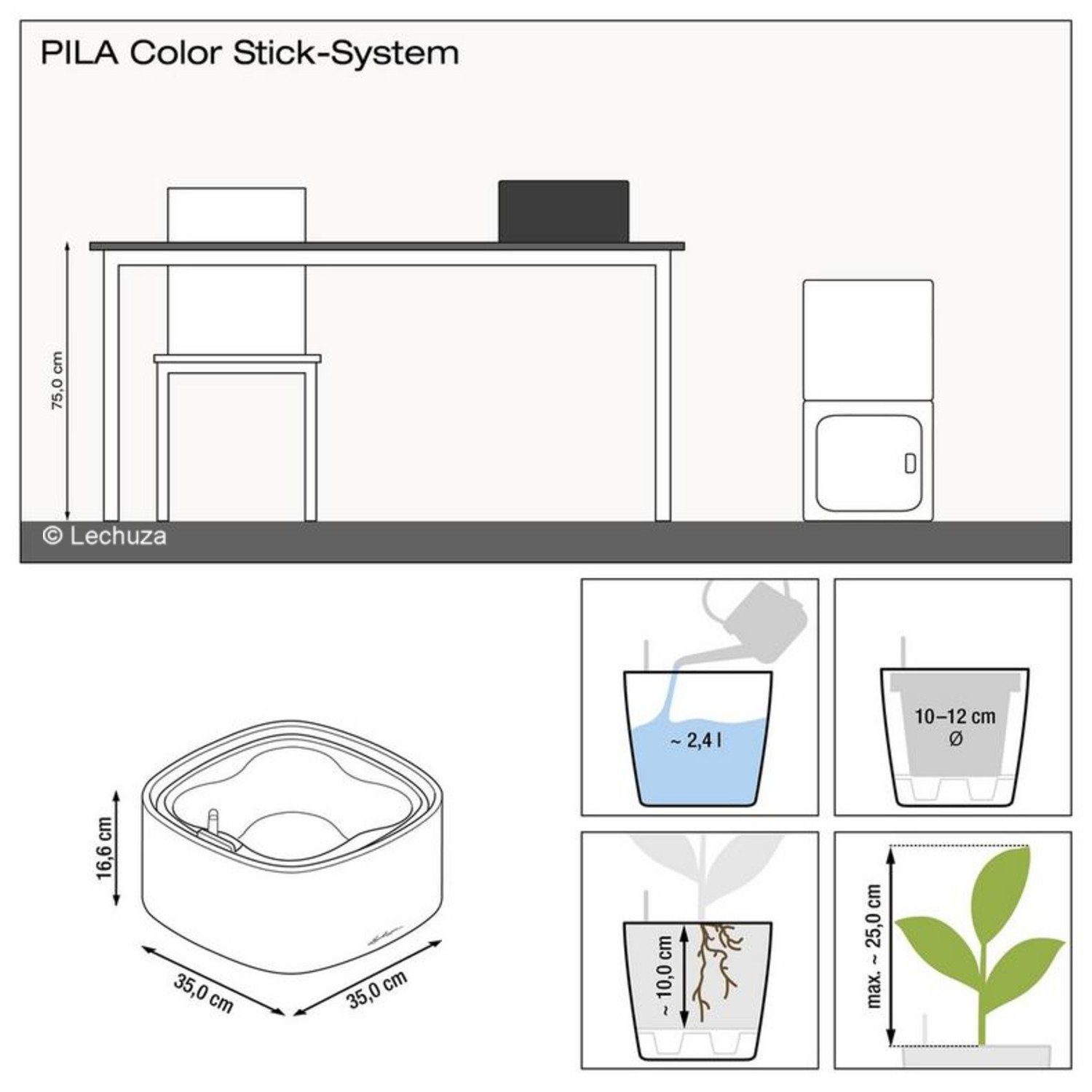Lechuza® Pflanzkübel Pflanztopf Stick-System Color (Komplettset) korallrot Pila 15948