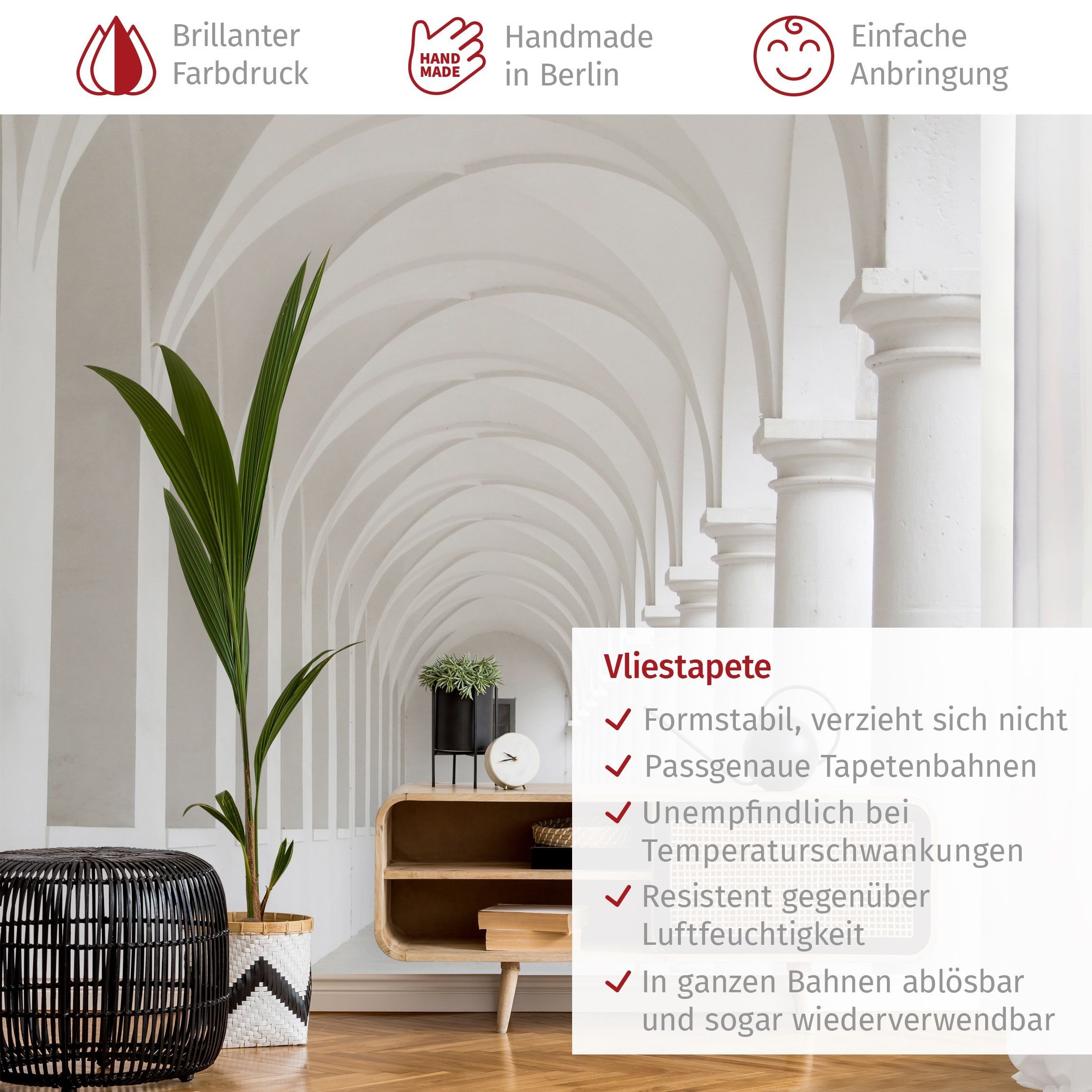 Bilderdepot24 3D-Tapete Effekt Arkaden 3D-Optik Modern Wanddeko Raumtiefe Weiß, Glatt, Matt, (Vliestapete inkl. Kleister oder selbstklebend), Wohnzimmer Schlafzimmer Küche Flur Fototapete Vliestapete Wandtapete