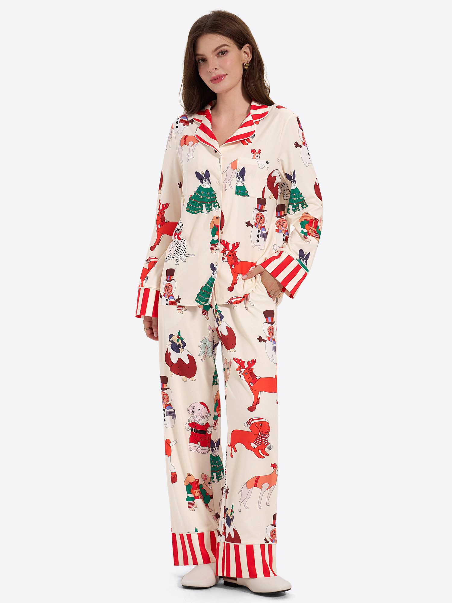 Imily Bela Hausanzug Damen Zweiteiliger Pyjama-Set (Set, 2 tlg., Print Hemd + Lockere Hose) mit Printdesign