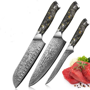 KEENZO Messer-Set 3tlg. Damastmesser Set aus Kochmesser, Santokumesser, Filetiermesser (3-tlg)