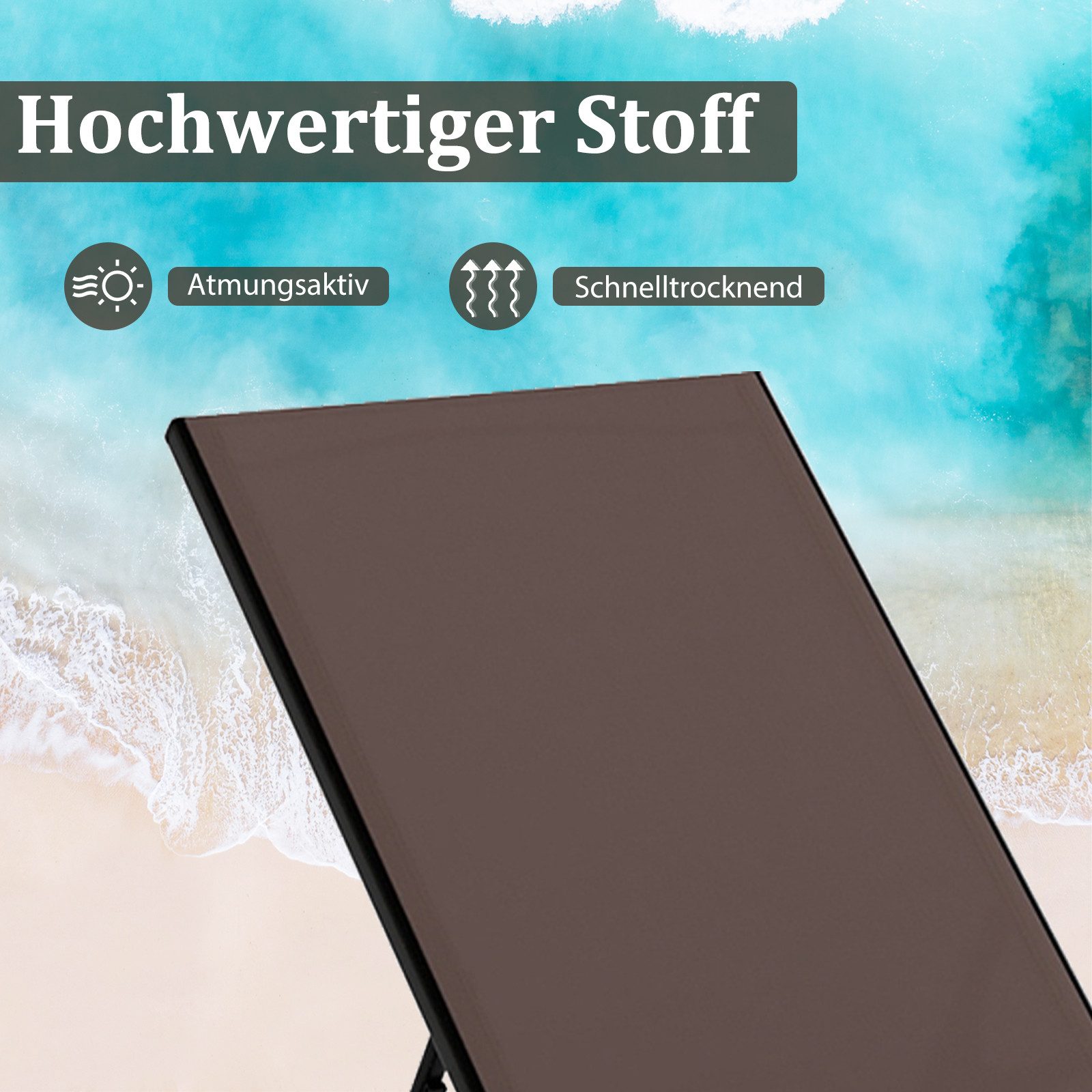 COSTWAY Gartenliege, 2 St., Liegestuhl-Set verstellbar mit Tisch, Rollen