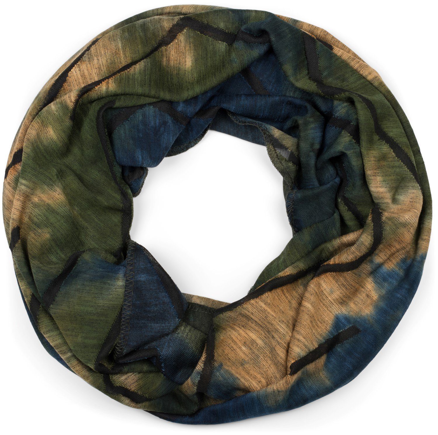 styleBREAKER Loop, (1-St), Loop Schal Destroyed Batik Farbverlauf Oliv-Blau-Hellbraun