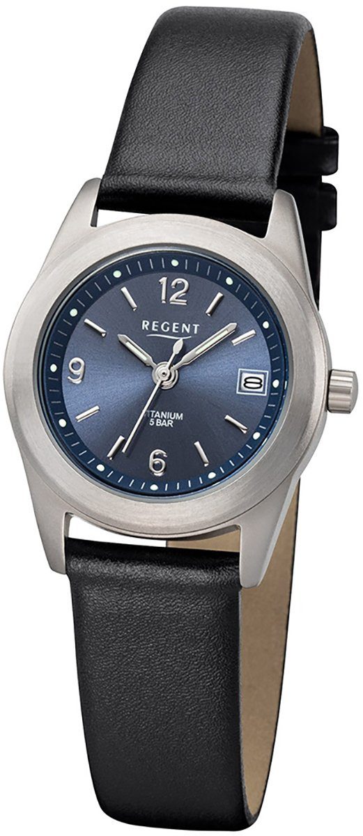 Regent Quarzuhr Regent Damen Uhr F-1214 Leder Quarz, (Analoguhr), Damen Armbanduhr rund, klein (ca. 27mm), Lederarmband