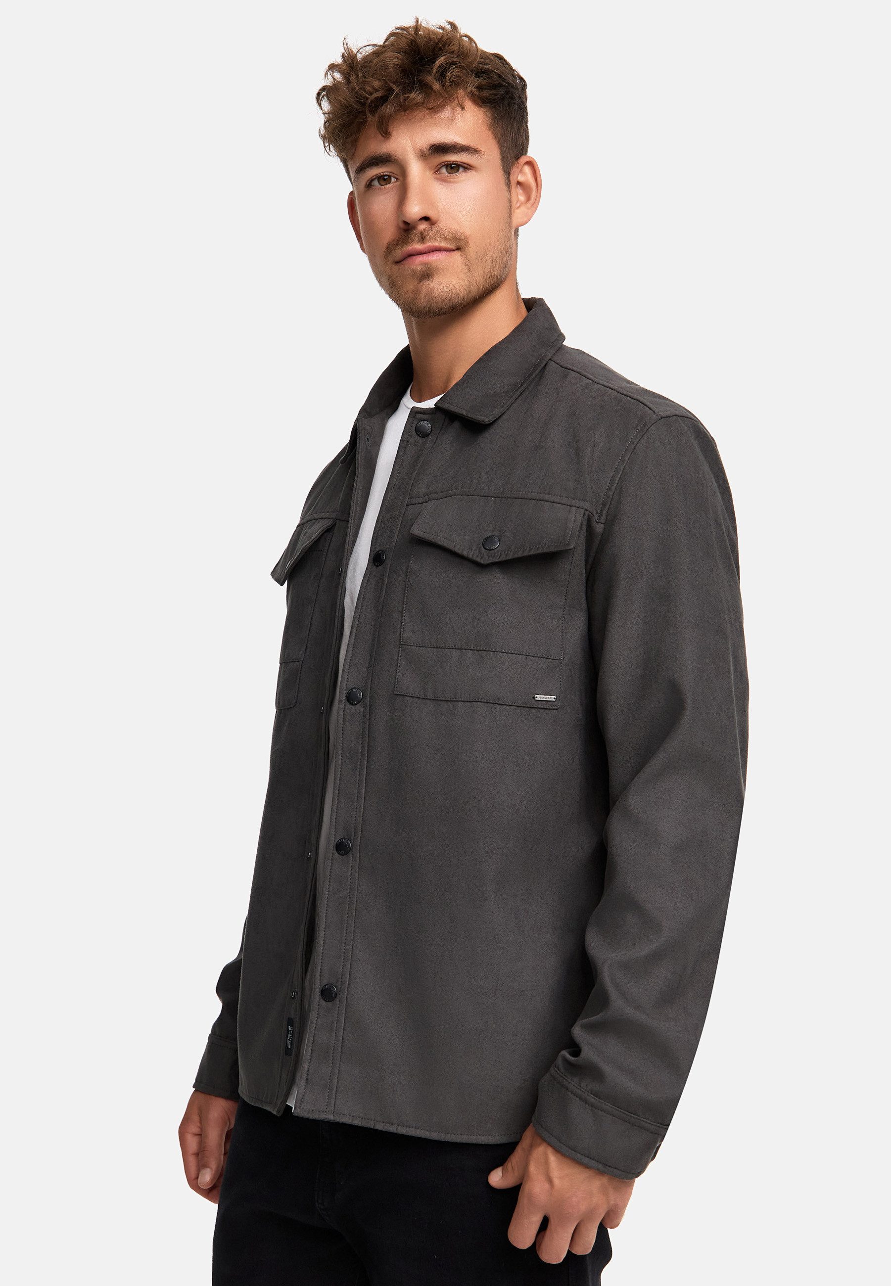 Indicode Langarmhemd Herren INFinny Herrenhemd Langarm Stylisches Fake-Suede-Hemd