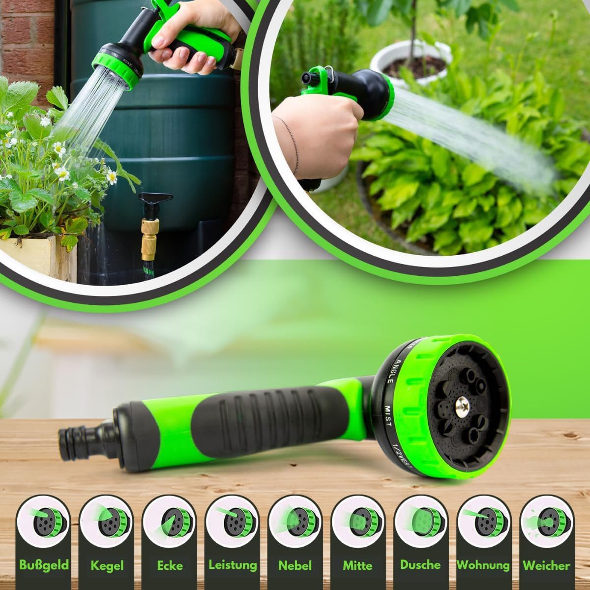 Vivitar Gartenschlauch 22,5 m flexibler Wasserschlauch mit 9 Funktionsdüsen, Hochwertiger multifunktionaler Gartenschlauch, 3-lagiger Latexseele, (perfektes Geschenk für Freunde und Bekannte, Wasserdichter Mehrzweck-Gartenschlauch, weichem Boden), Leichter Schlauch mit 3/4-Zoll- und 1/2-Zoll-Anschlüssen