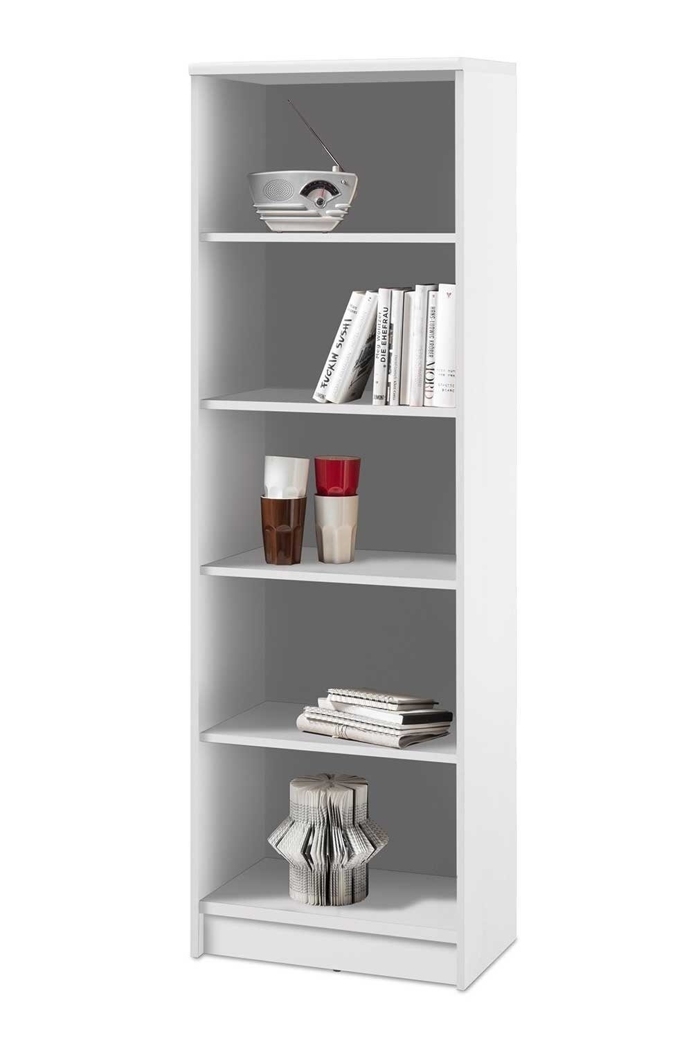 Bücherregal OPTIMUS, B 54 cm x H 148 cm, Weiß, 1 fester Boden, 3 verstellbare Einlegeböden