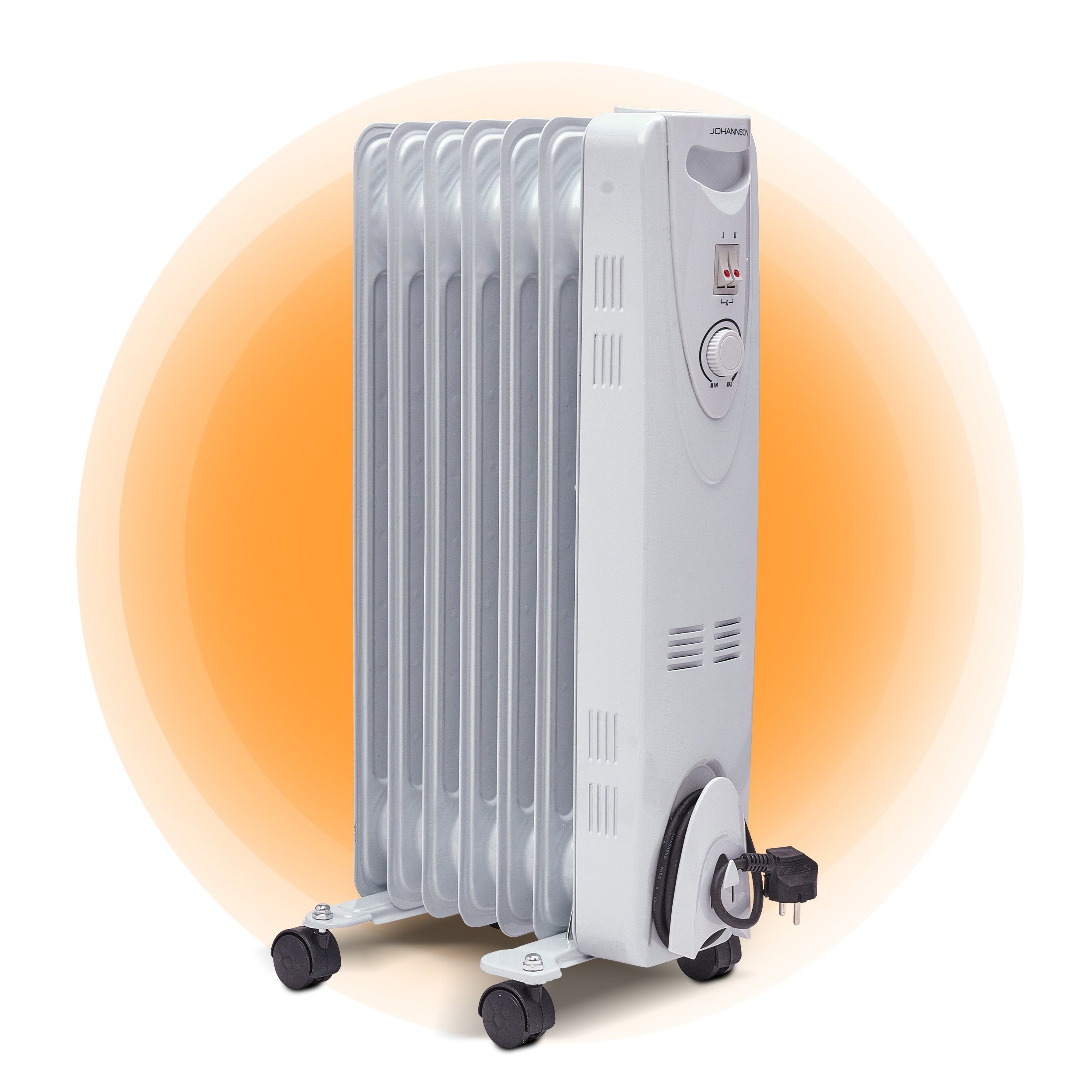 Johannson Ölradiator Thermostat 3 9 Heizung 7 W, Mobile mit Ölradiator bis 1500.00 Heizstufen Heat Heizelementen, und Weiß Elektroheizkörper, Champ