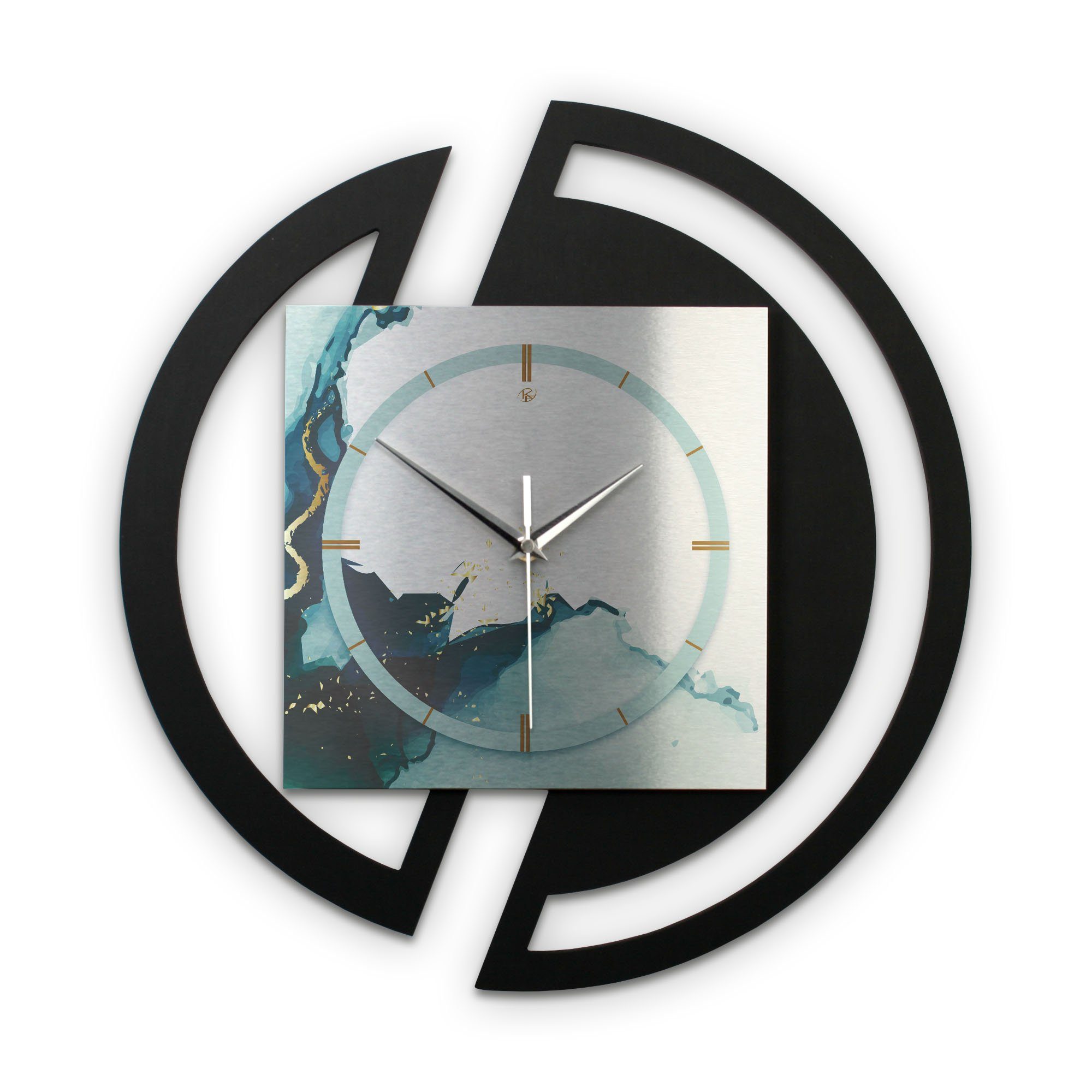 Kreative Feder Wanduhr Runde 3D Designer-Wanduhr „Turquoise“ in modernem Me günstig online kaufen