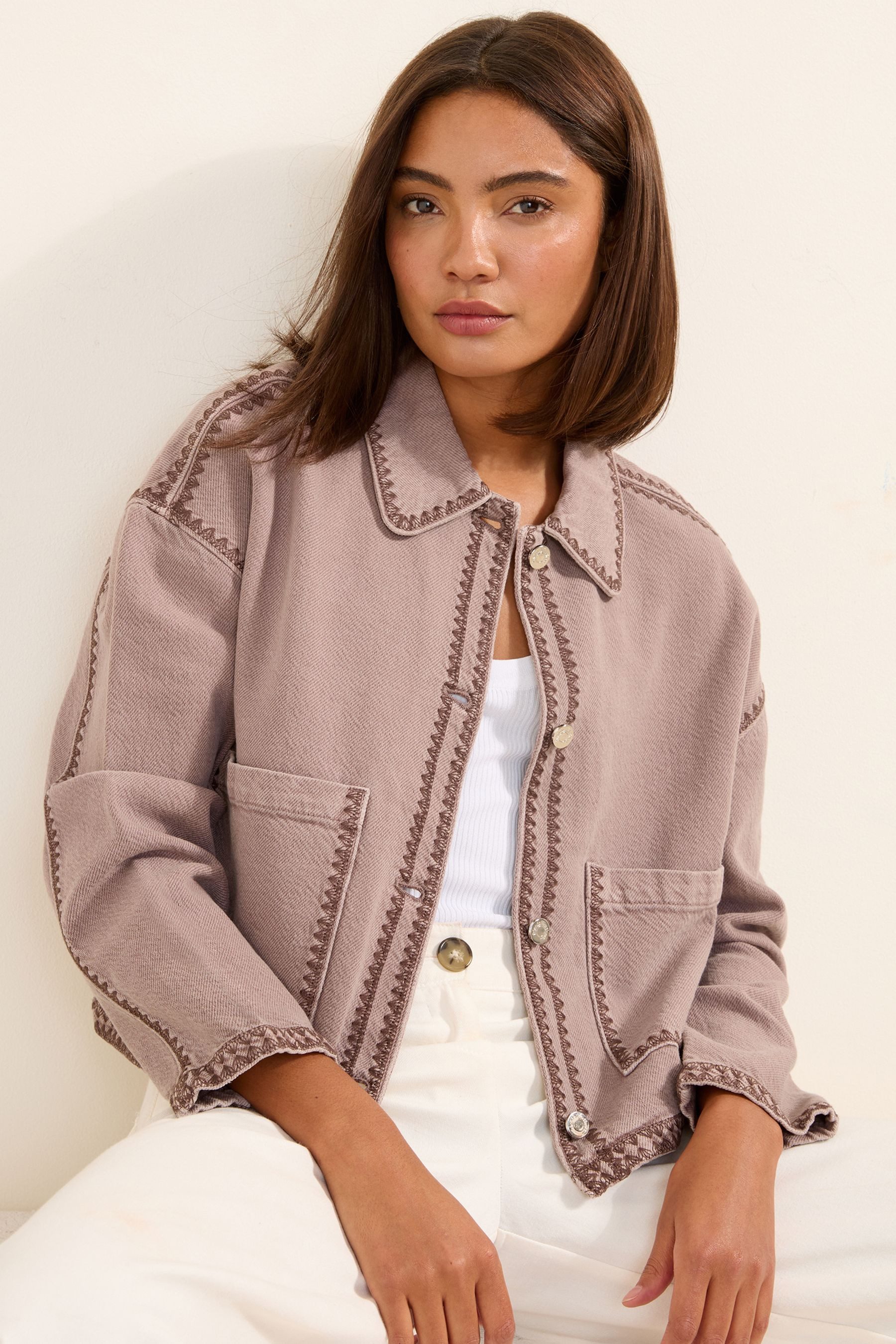 Jeansjacke Friends Like These kurze Denim-Jacke mit Kragen