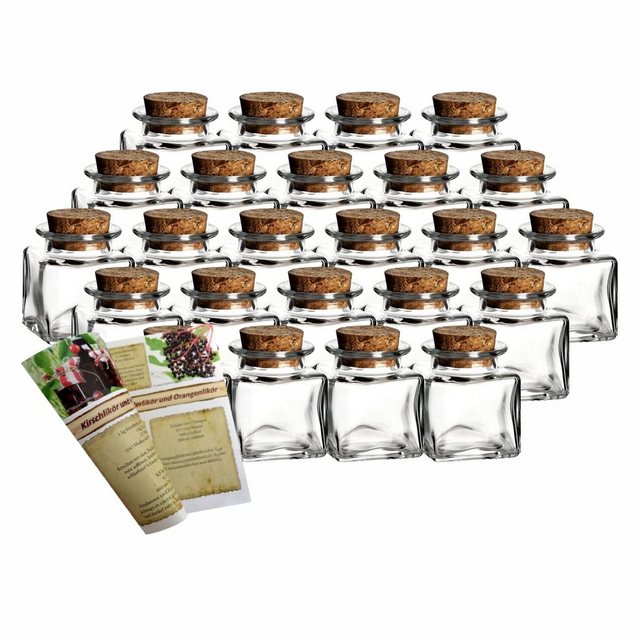 gouveo Vorratsglas “Gewürzgläser 50 ml eckig mit Korken – Mini Korkengläser mit Korken”, (24-tlg)
