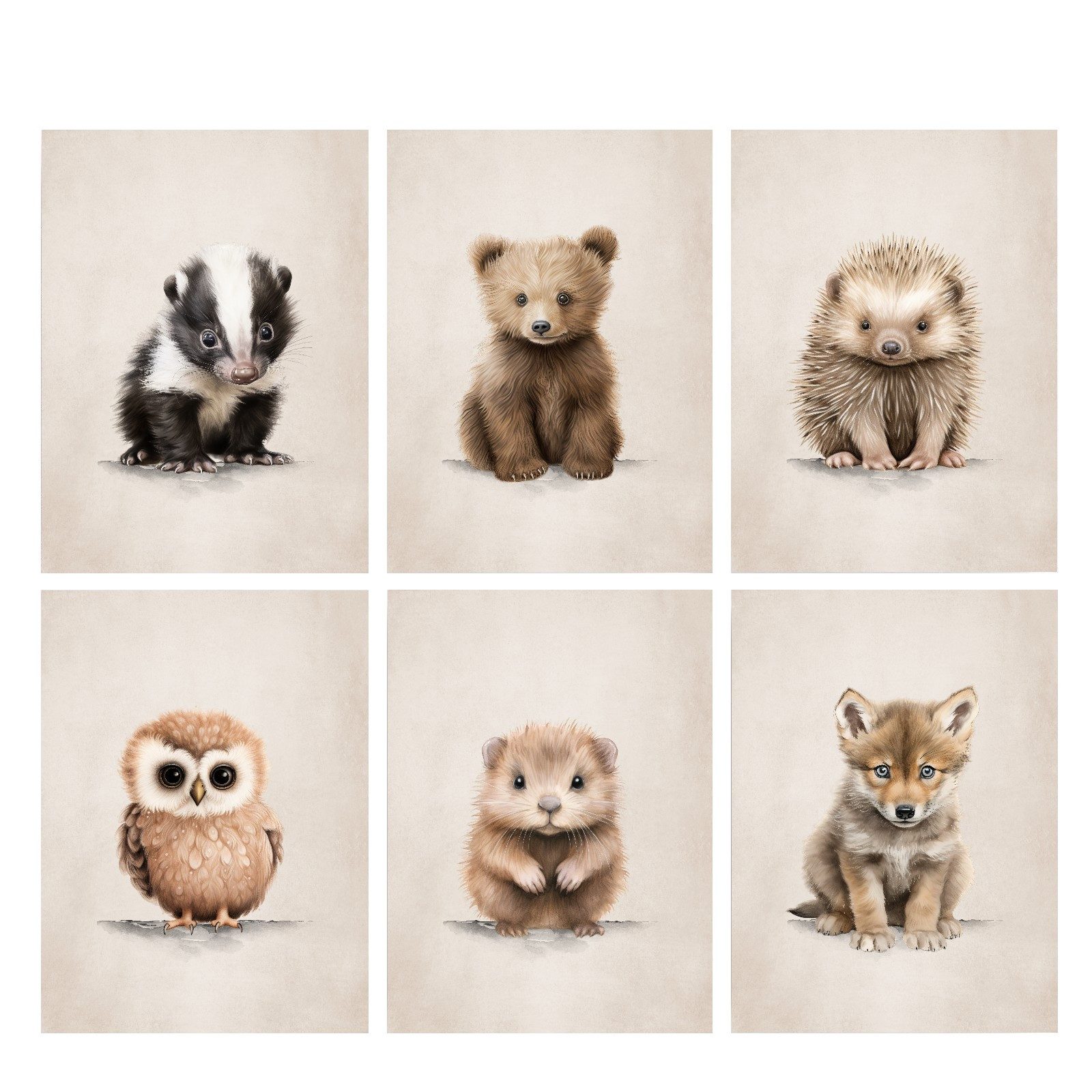 homestyle-accessoires Плакат Wandbilder Kinderbilder Изображенияset WALDTIERE BABYS BIBER WOLF 6er Set, - Ohne Изображенияrahmen - sorgfältige & sichere Verpackung