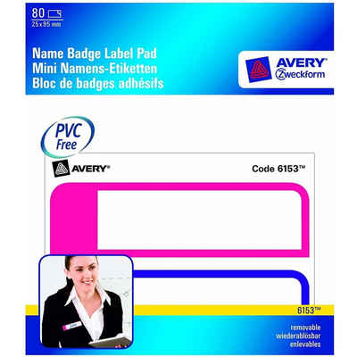 Avery Zweckform Etiketten 80x Namensschilder im Block Weiß Rahmen Pink/Lila, Namensschild Namens-Etikett Aufkleber Namens-Etiketten