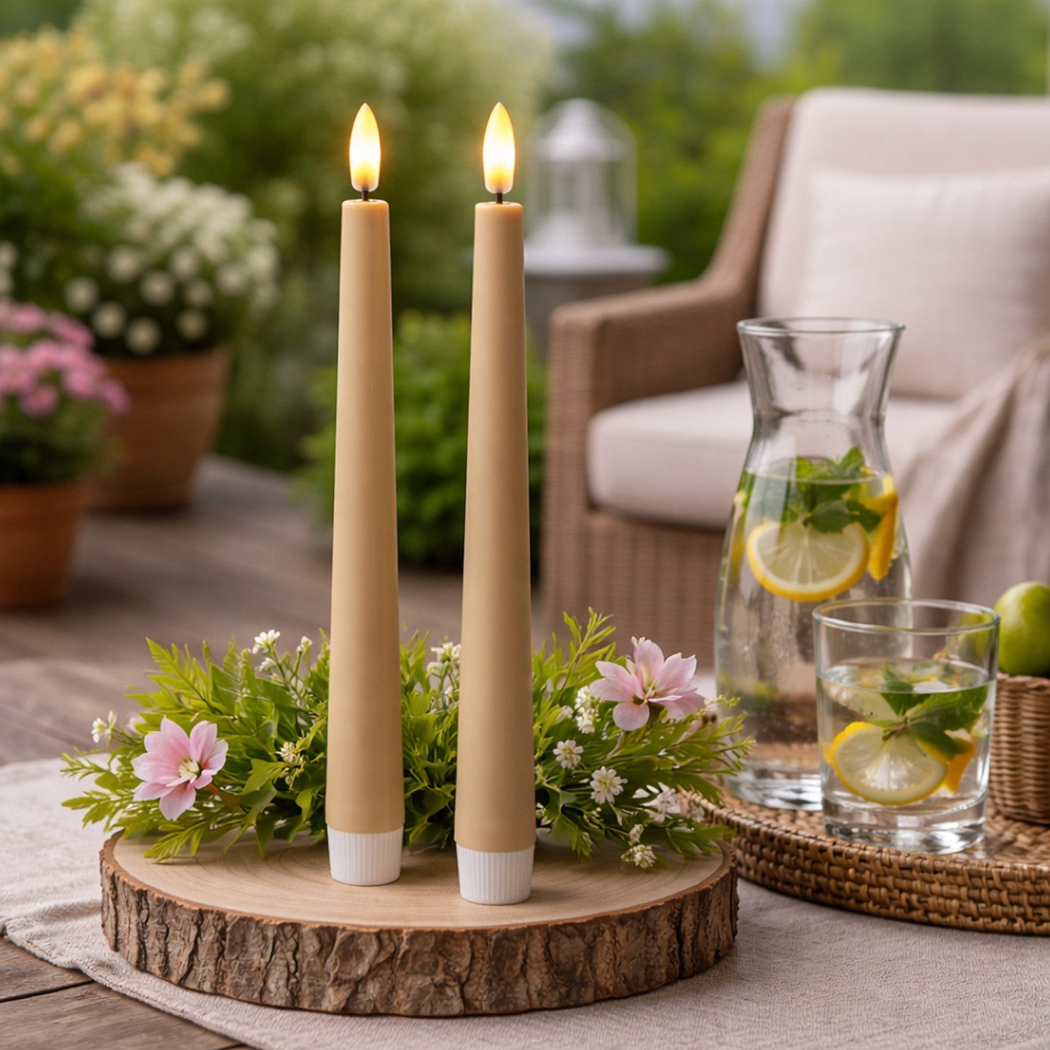 MARELIDA LED-Kerze LED Stabkerzen Outdoor Tafelkerzen Timer H: 25,5cm creme 2er Set, LED Classic, warmweiß (2100K bis 3000K)