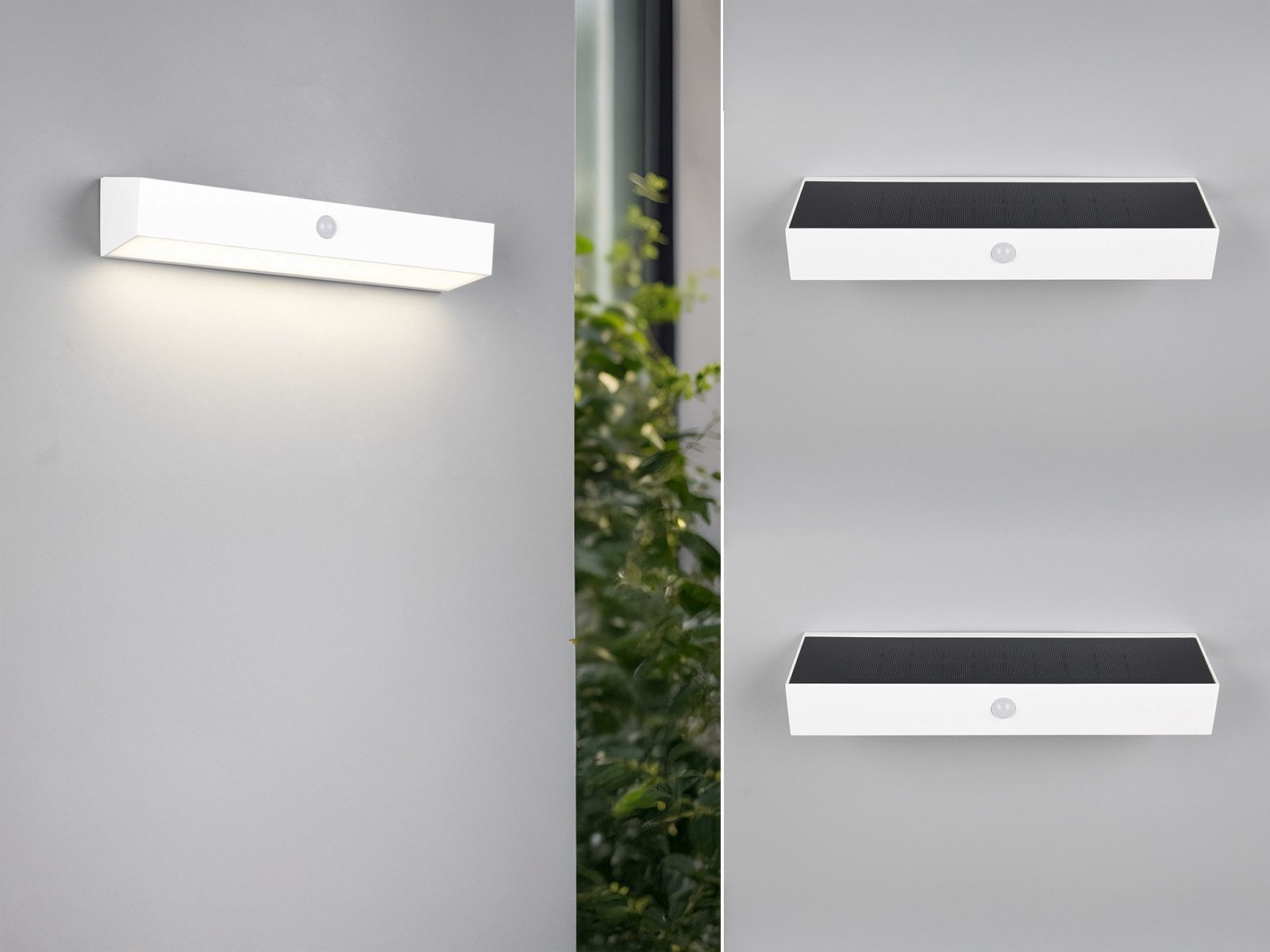 Reality Leuchten LED Solarleuchte, Bewegungsmelder, LED fest integriert, Neutralweiß, 2er SET Solar Außen Wand-Leuchten, Akku auch per USB aufladbar B: 30cm