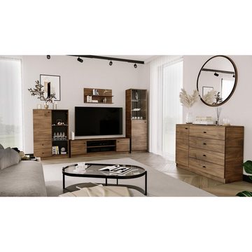 Beautysofa TV-Schrank W6 160 cm (160 cm Lowboard für Wohnzimmer) inkl. 2 Drehtüren mit Bodenregale, 1 breite Außregal