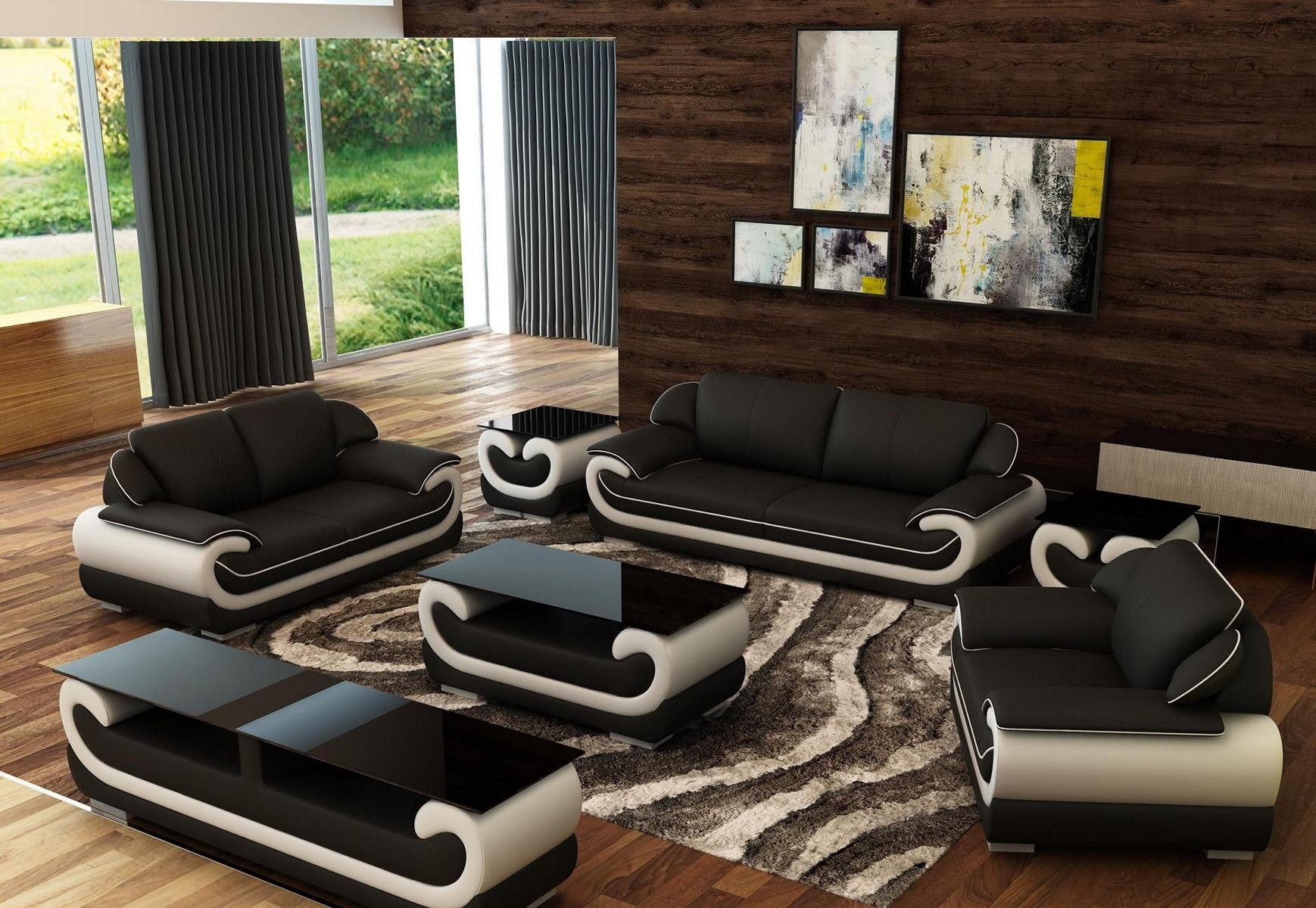 JVmoebel Sofa Ledersofa Made jvmoebel, Sitzer Couch in Wohnlandschaft Modern Schwarz/Beige Design Europe 3+2 Sofa