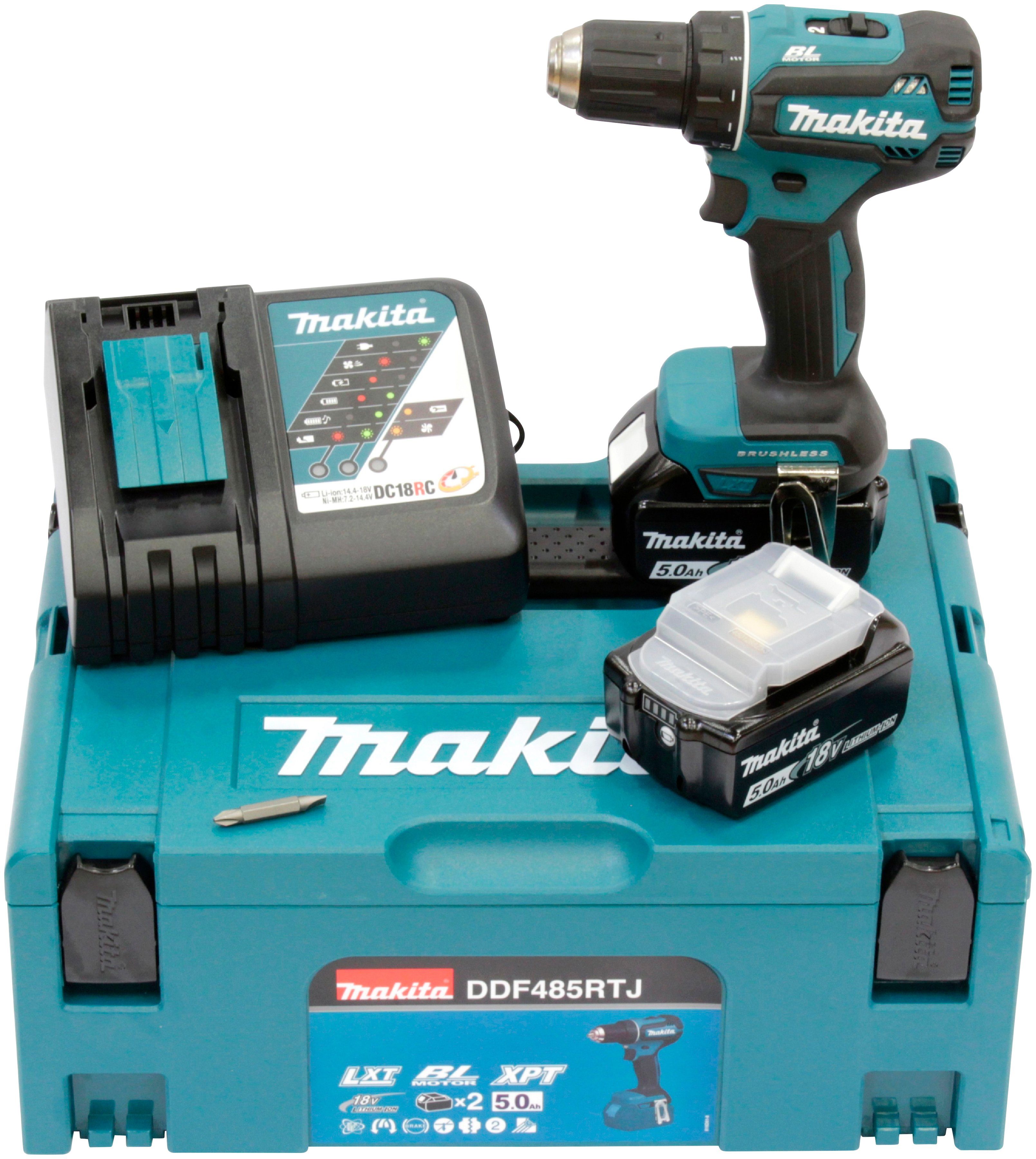 Makita Akku-Bohrschrauber DDF485RTJ, max. 1900 Koffer & Ladegerät U/min, 2 inkl. Akkus