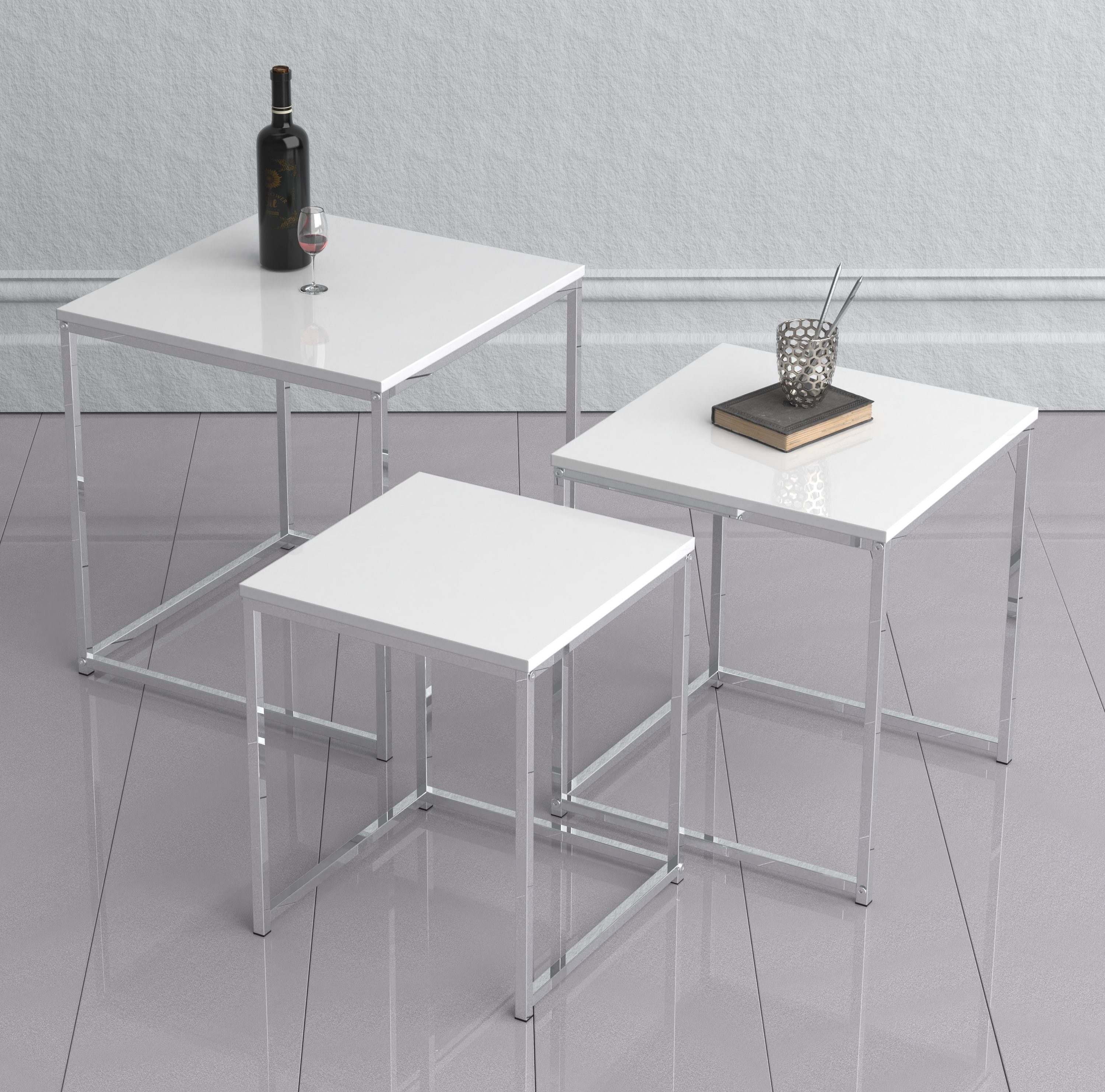 VCM Couchtisch Glisal 3er Set B. 40 x T. 42 x H. 40 cm, Kombinierbares Tischset mit Ablagefläche, im Wohnzimmer, Holzwerkstoff – Bild 3 von 4